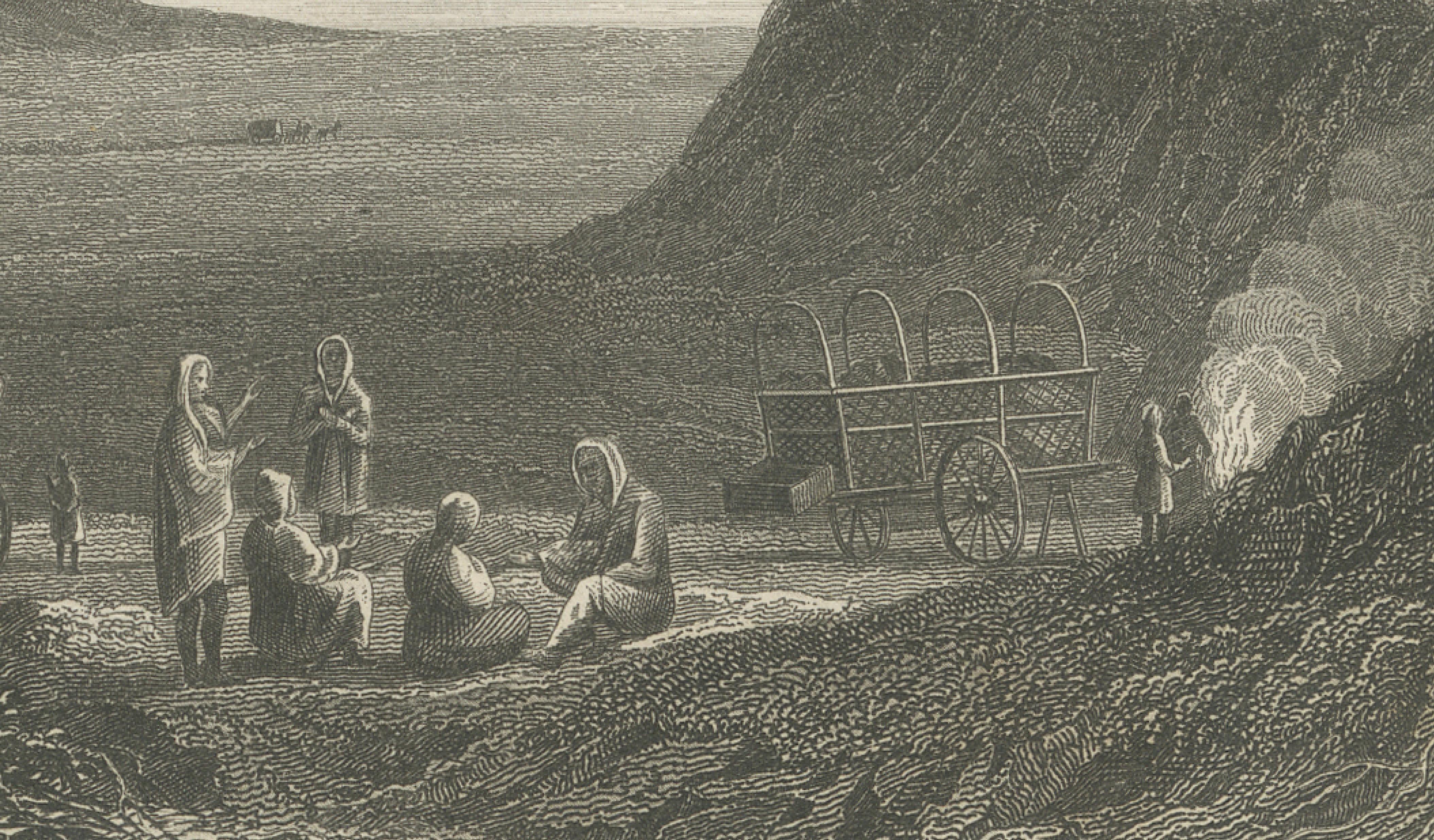 Antique New Mexico Landscape Print, Wagon Train Scene, Meyer 1850s