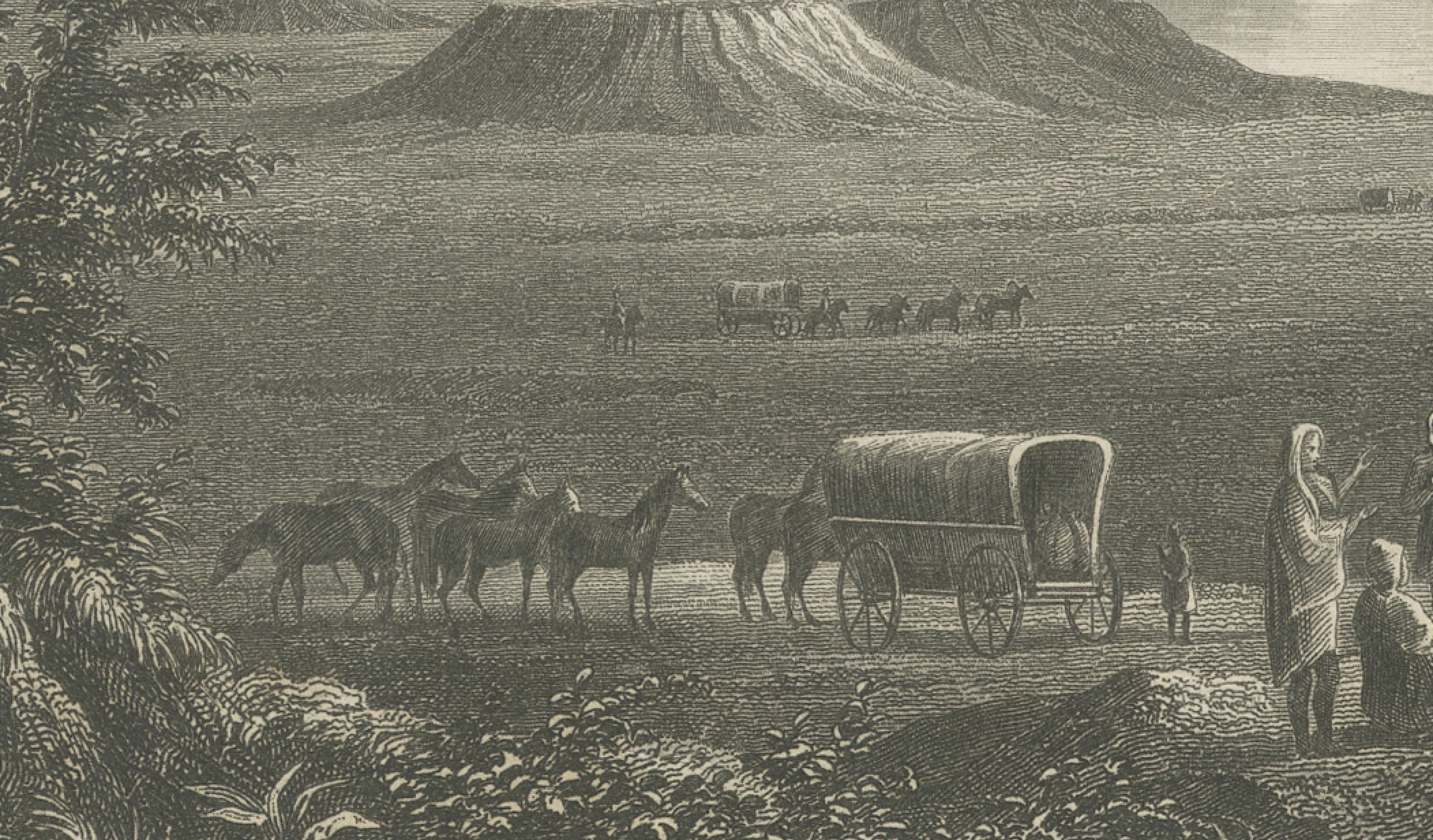 Antique New Mexico Landscape Print, Wagon Train Scene, Meyer 1850s