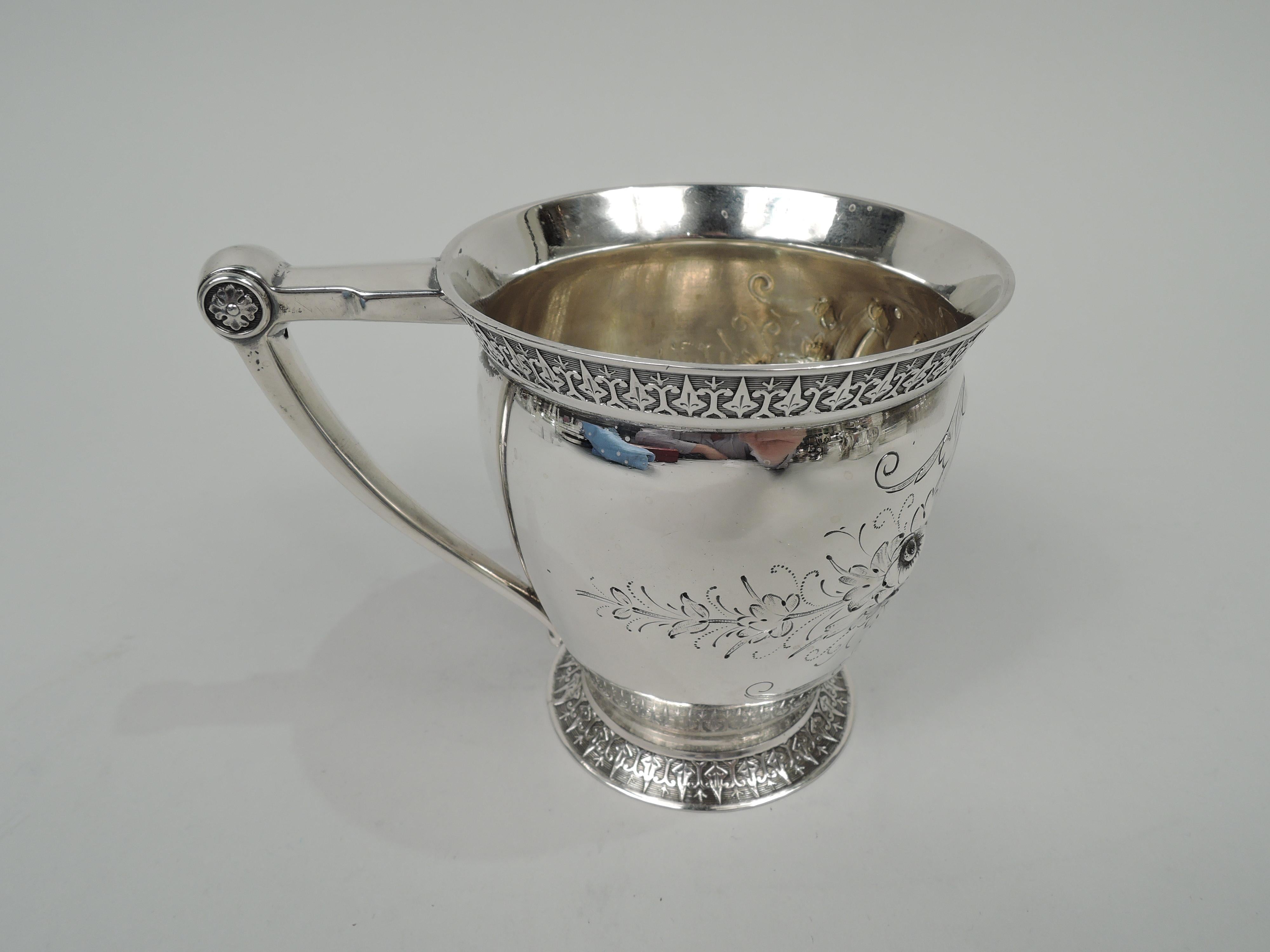 American Classical Antique New York Classical Coin Silver Baby Cup by Wood & Hughes For Sale