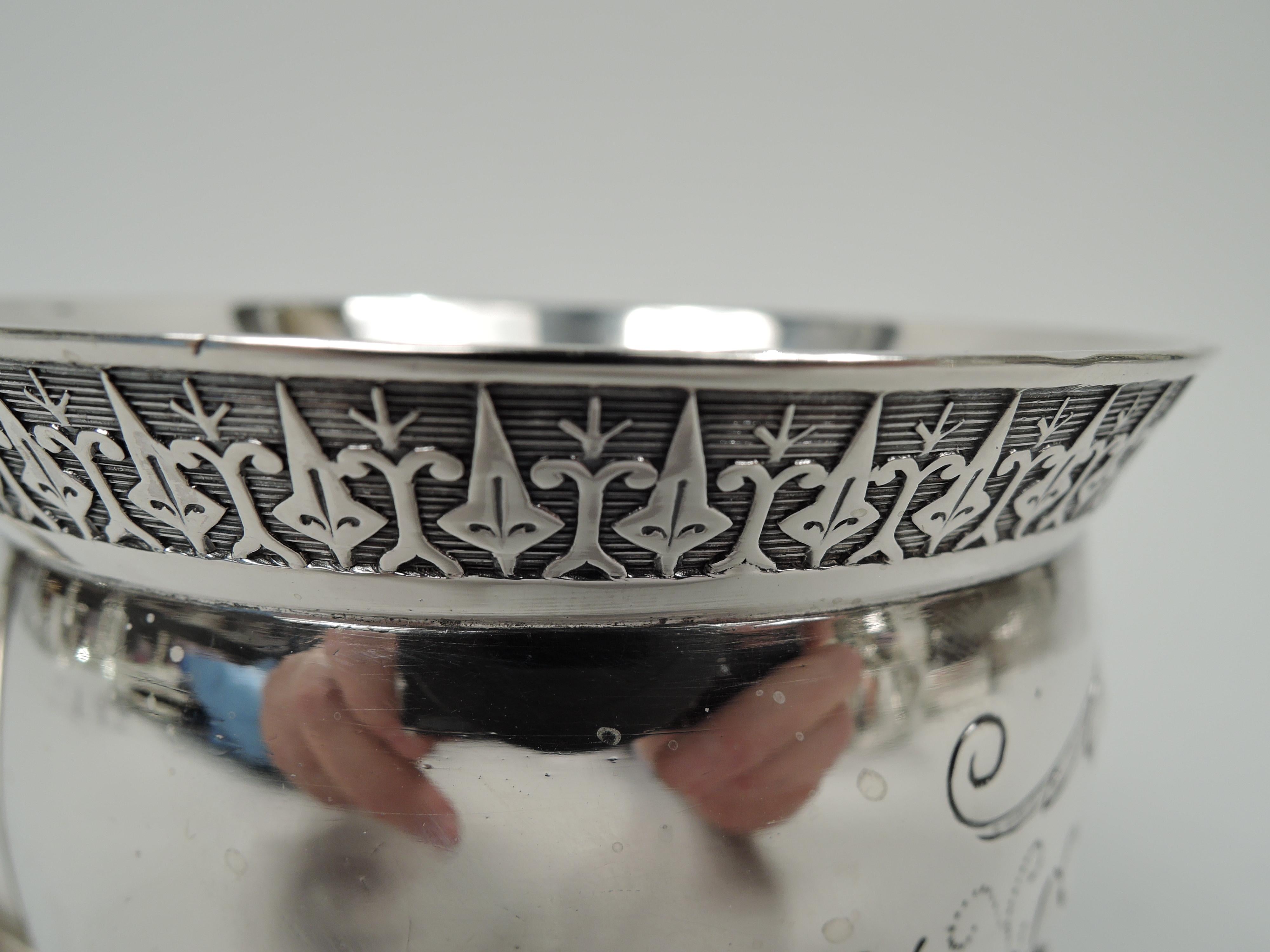 American Antique New York Classical Coin Silver Baby Cup by Wood & Hughes For Sale