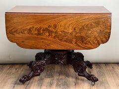 Antique New York Federal Period Mahogany Paw Foot Drop Leaf Table c. 1830