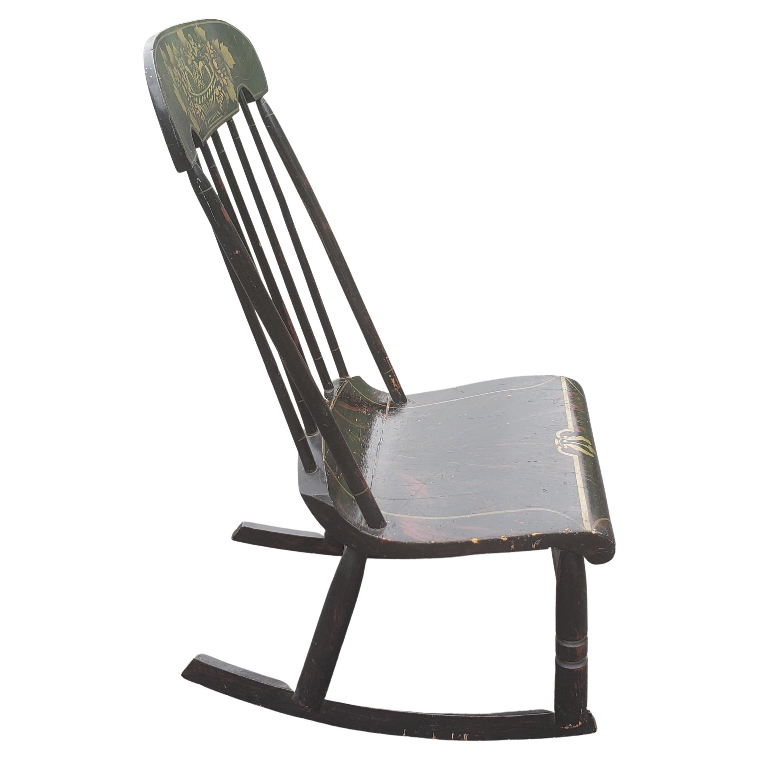 20th Century Antique New-York Style Ebonized Hand-Painted Rocker, Circa 1920s For Sale