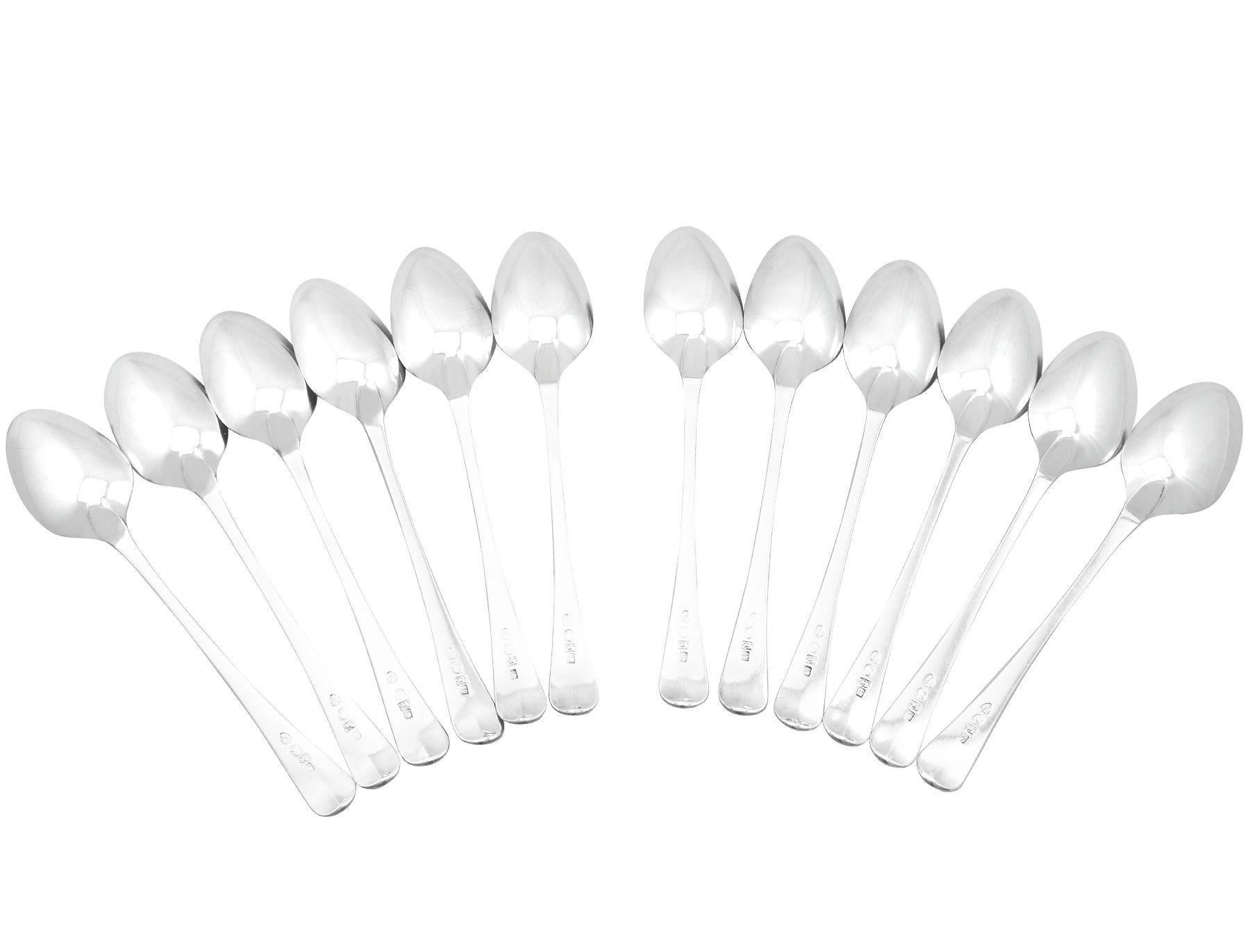 An exceptional, fine and impressive set of twelve antique Georgian Newcastle sterling silver Old English pattern table/serving spoons; an addition to our silver flatware collection

These exceptional antique Georgian Newcastle sterling silver