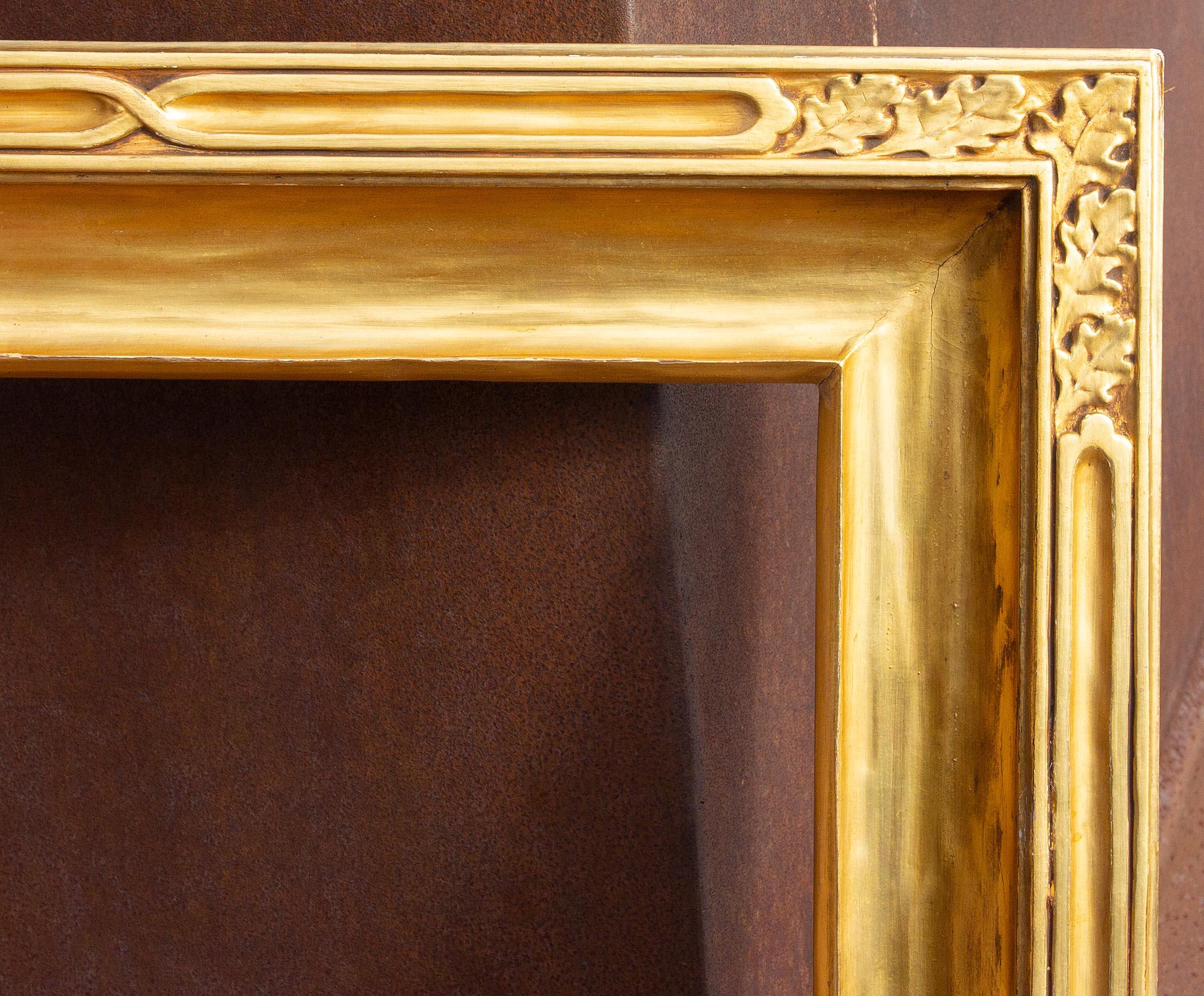 Antique carved and gilded arts and crafts frame. Gold leaf. Attributed to Newcomb Macklin. Circa 1920's. Will fit 16
