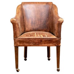 Antique Newel Leather Library Chair