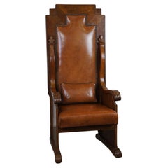 Antique newly upholstered sheepskin leather throne, one of a kind