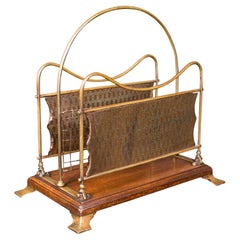 Antique Newspaper Rack, French, Brass, Copper, Walnut, Magazine Stand, Victorian