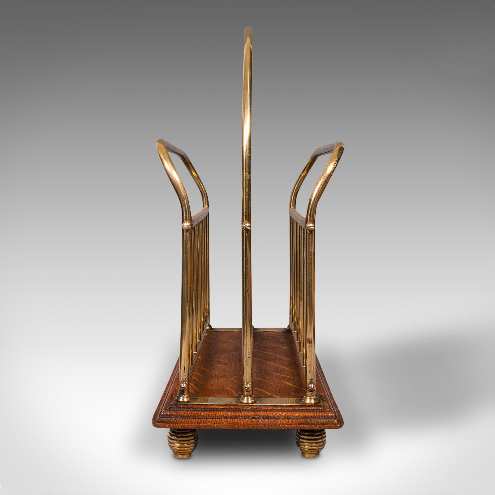 19th Century Antique Newspaper Stand, English, Oak, Brass, Magazine, Letter Rack, Victorian