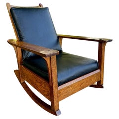 Antique Nice L&JG Stickley Morris Rocking Chair recliner from the Early 1900s