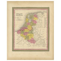 Antiguo mapa coloreado de Holanda y Bélgica, 1846