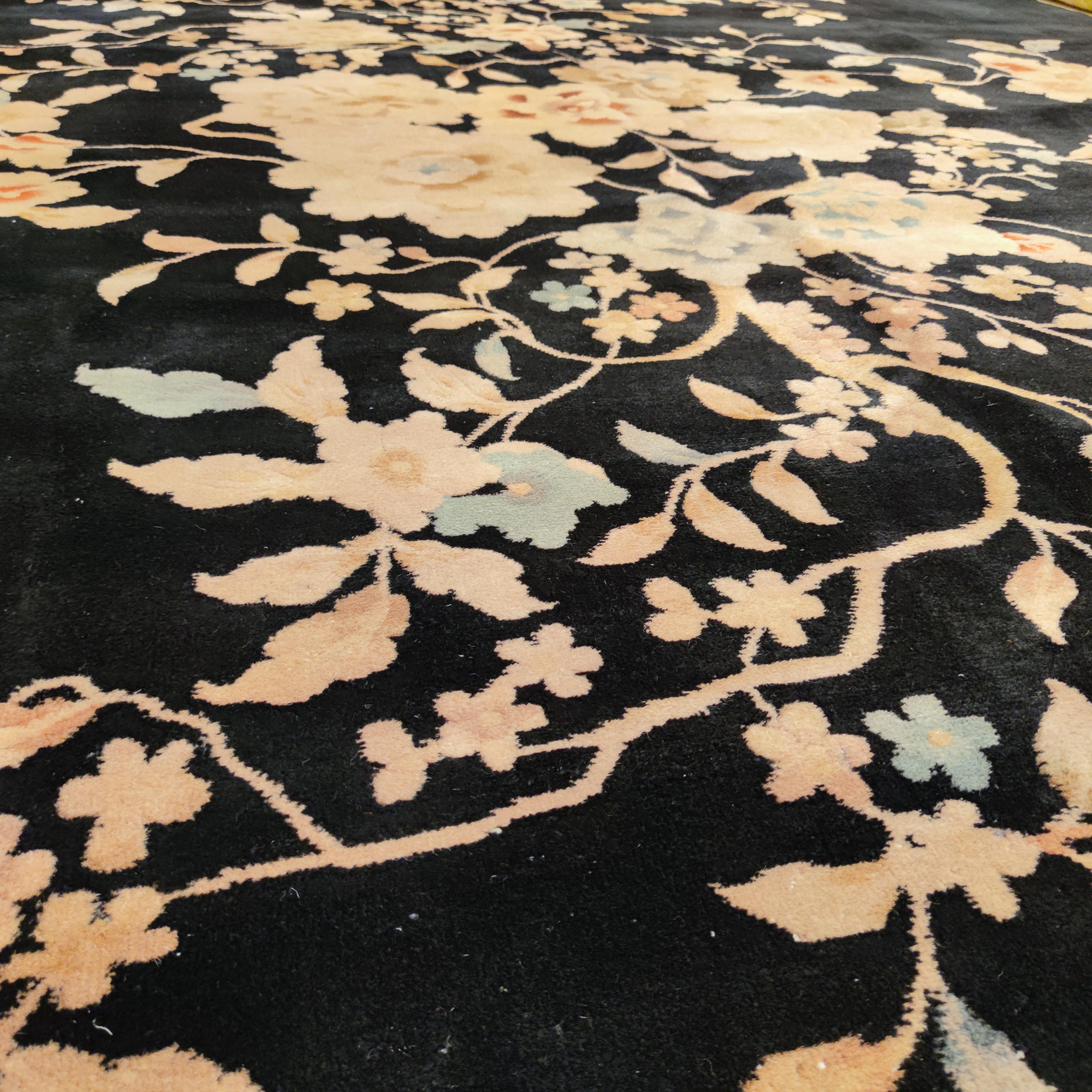 Mid-20th Century Antique Nichols & Co. Black Art Deco Chinese Rug For Sale