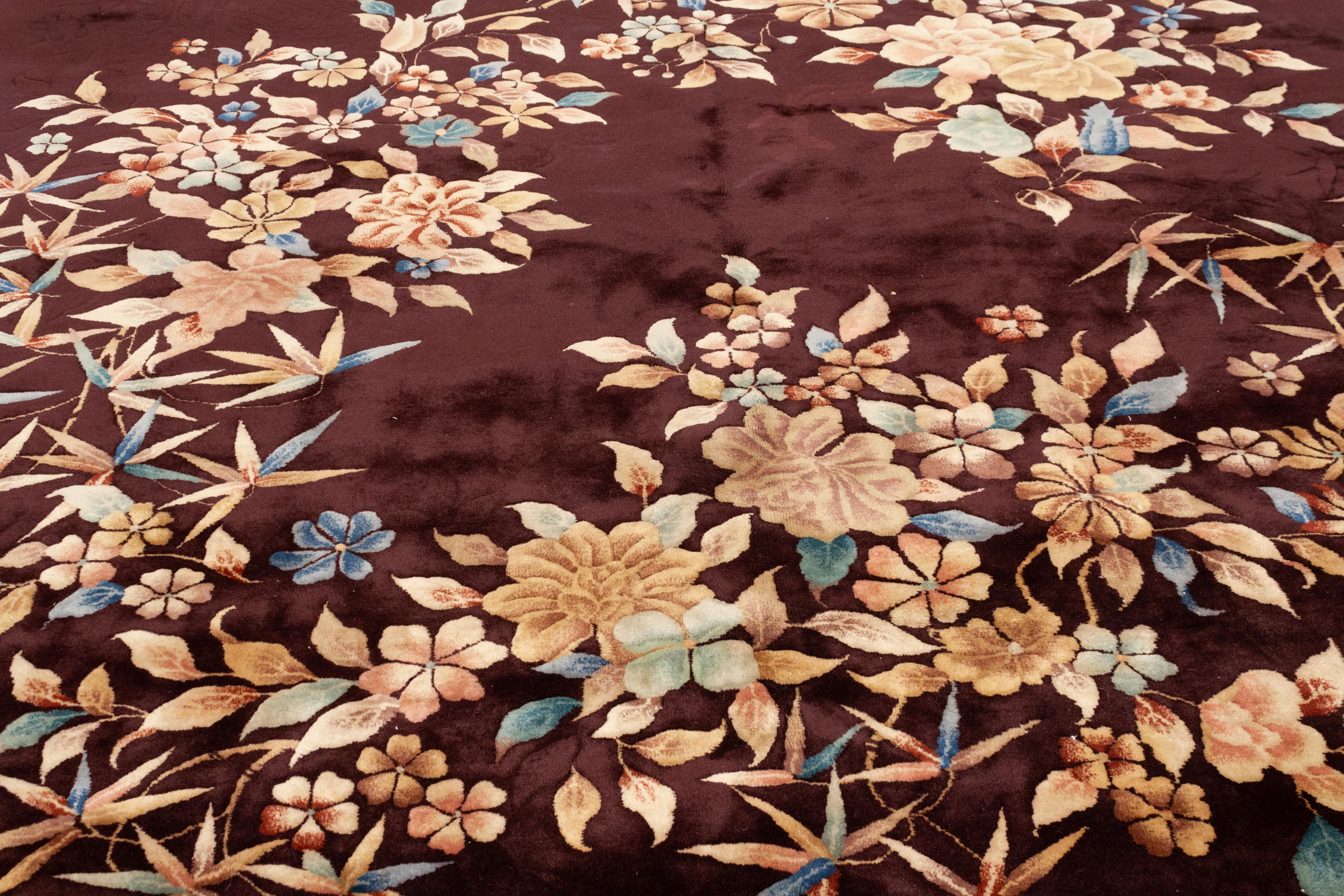 Antique Nichols & Co. Dark Aubergine Art Deco Carpet For Sale 3
