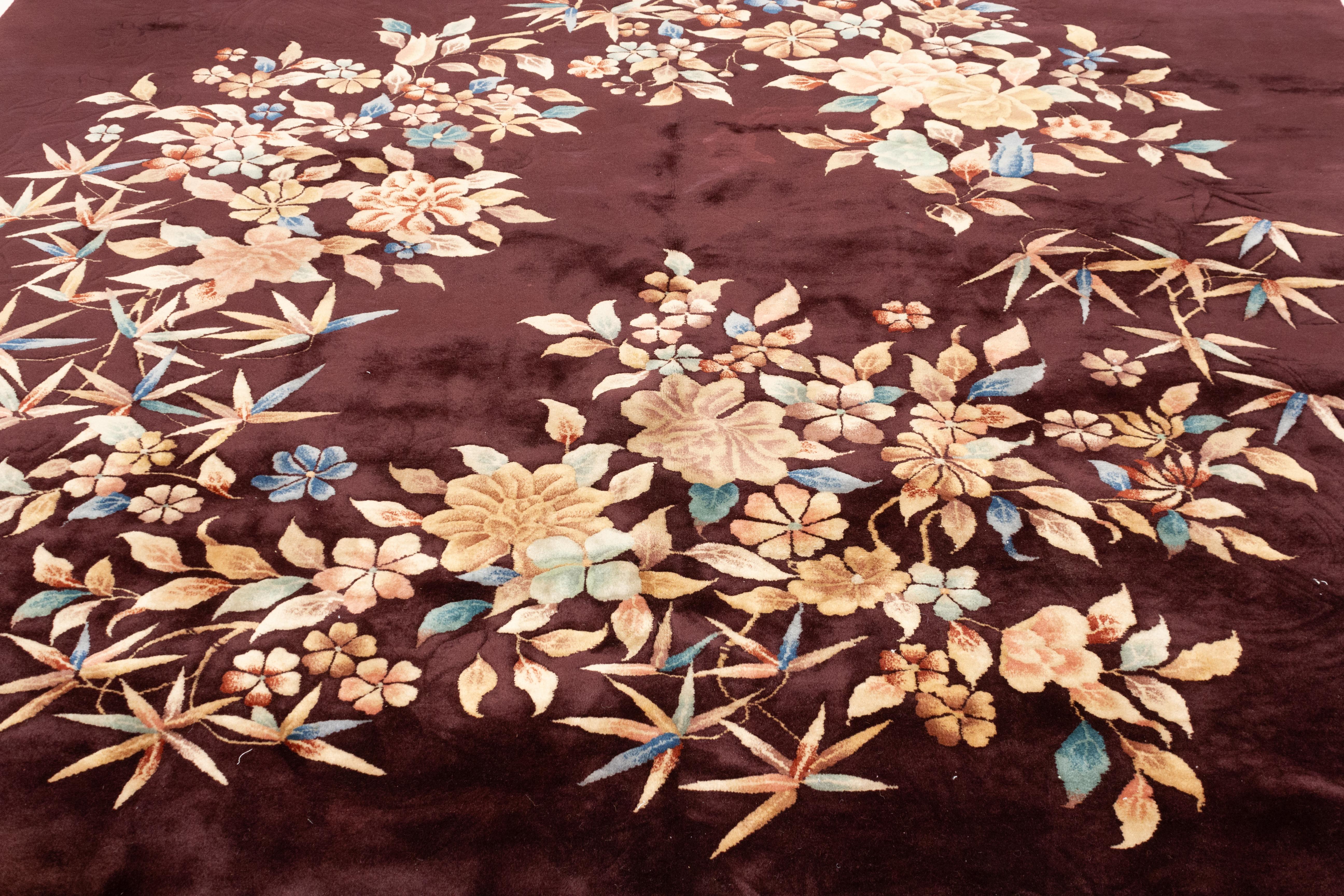 Only a very limited group of the carpets woven during the thirties at the Tianjin city looms are decorated by patterns typical of the Art Deco period. Some of these rare pieces are known to be designed by Art Deco artists, who would then commission