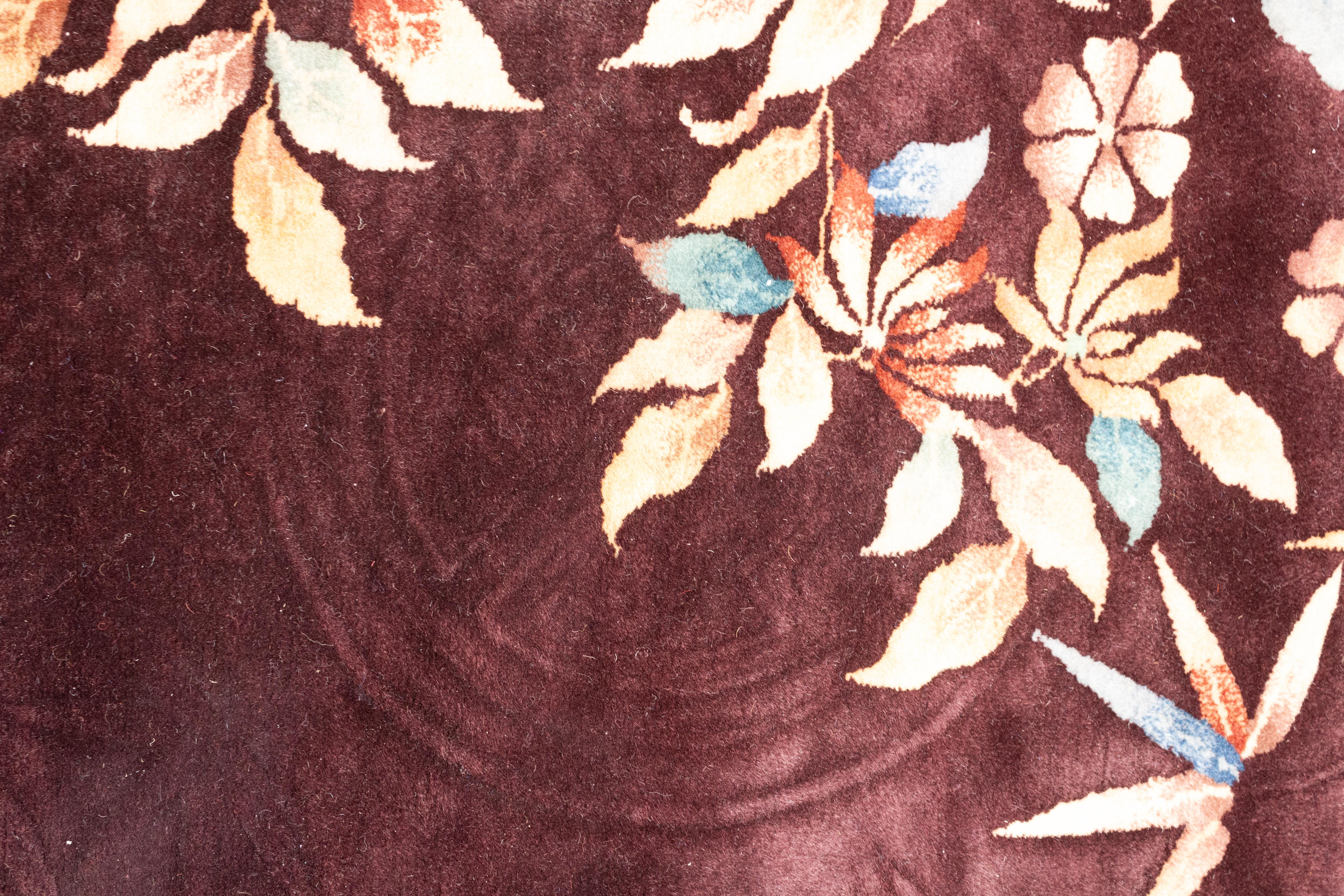 Chinese Antique Nichols & Co. Dark Aubergine Art Deco Carpet For Sale