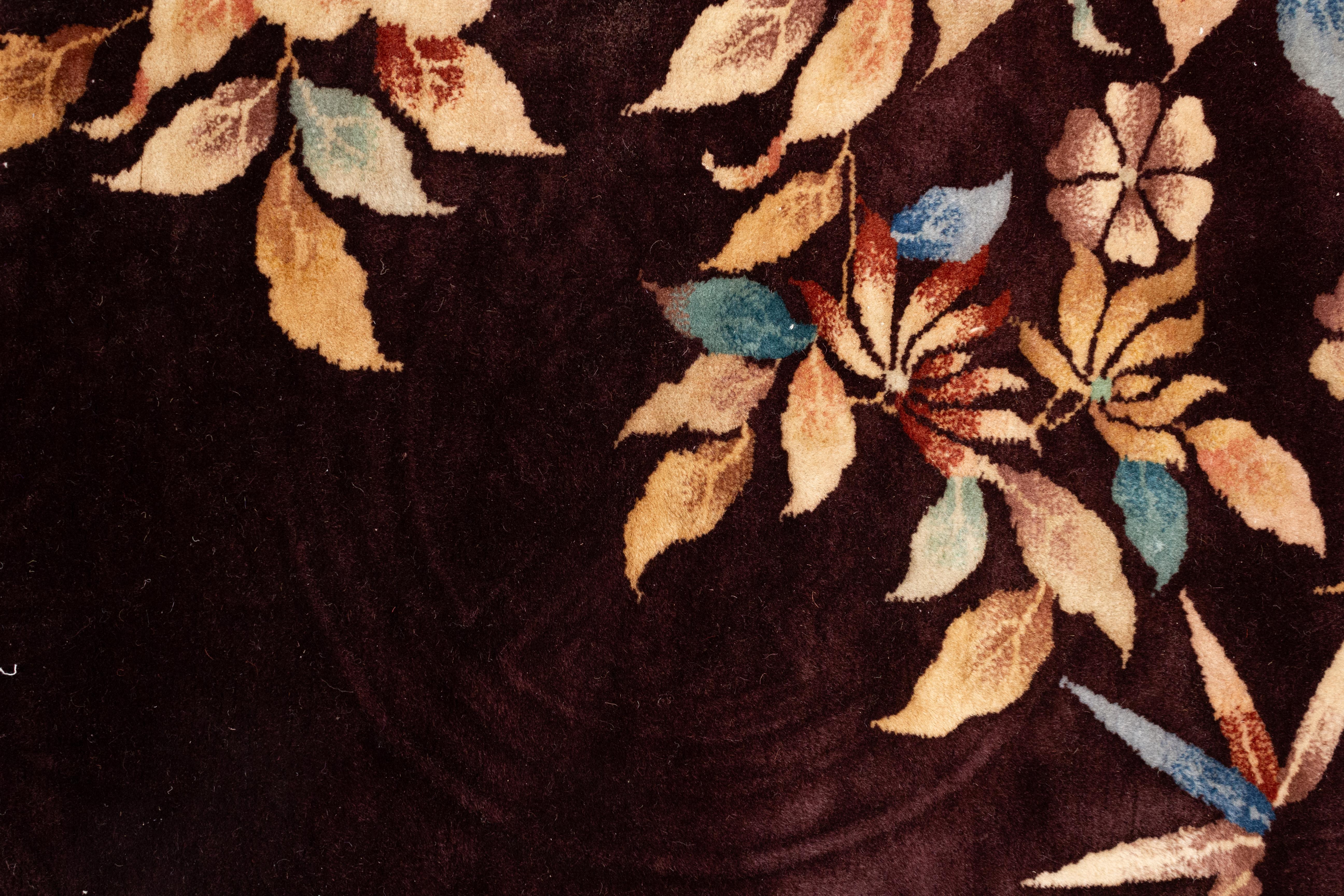 Hand-Knotted Antique Nichols & Co. Dark Aubergine Art Deco Carpet For Sale