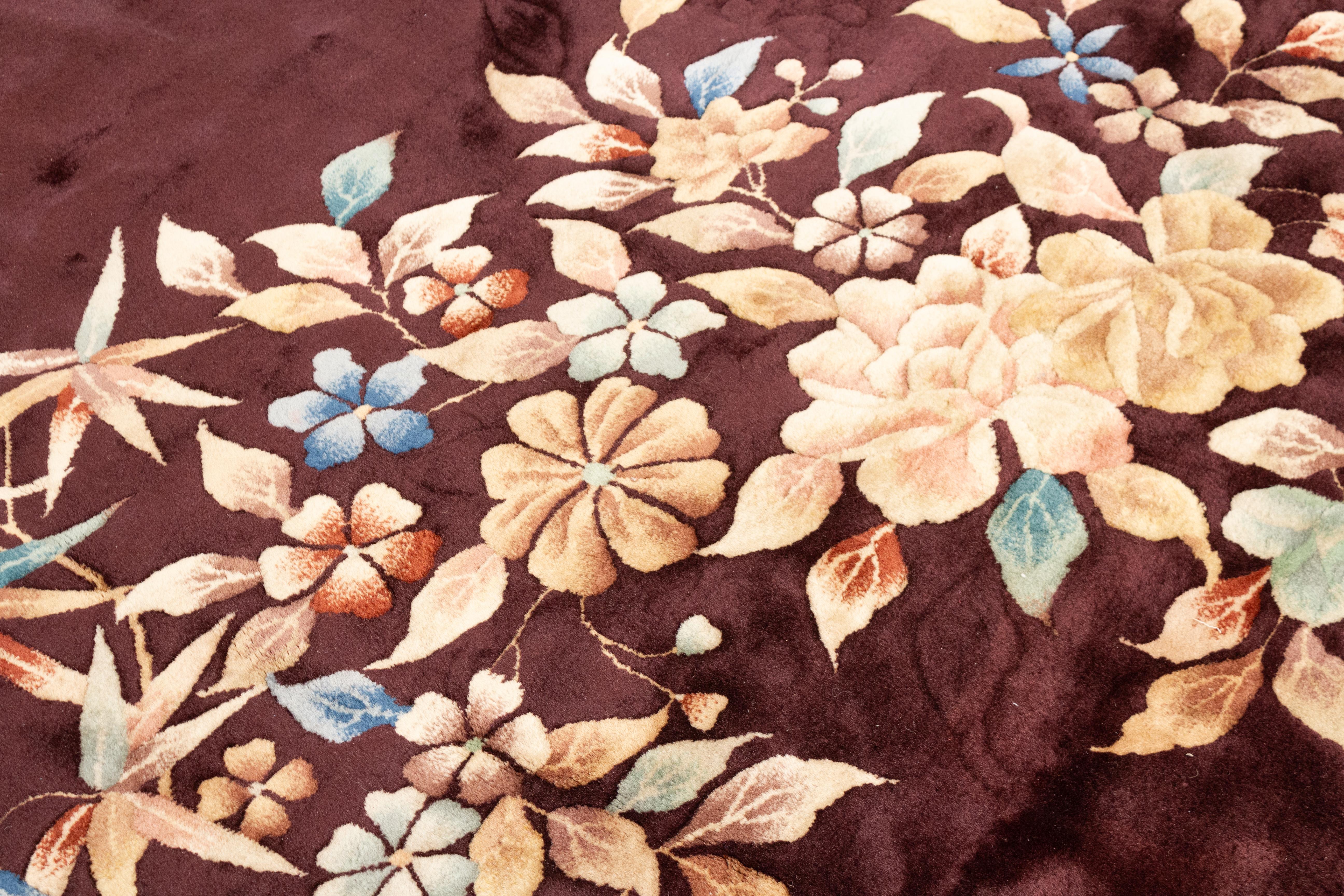 Antique Nichols & Co. Dark Aubergine Art Deco Carpet For Sale 1