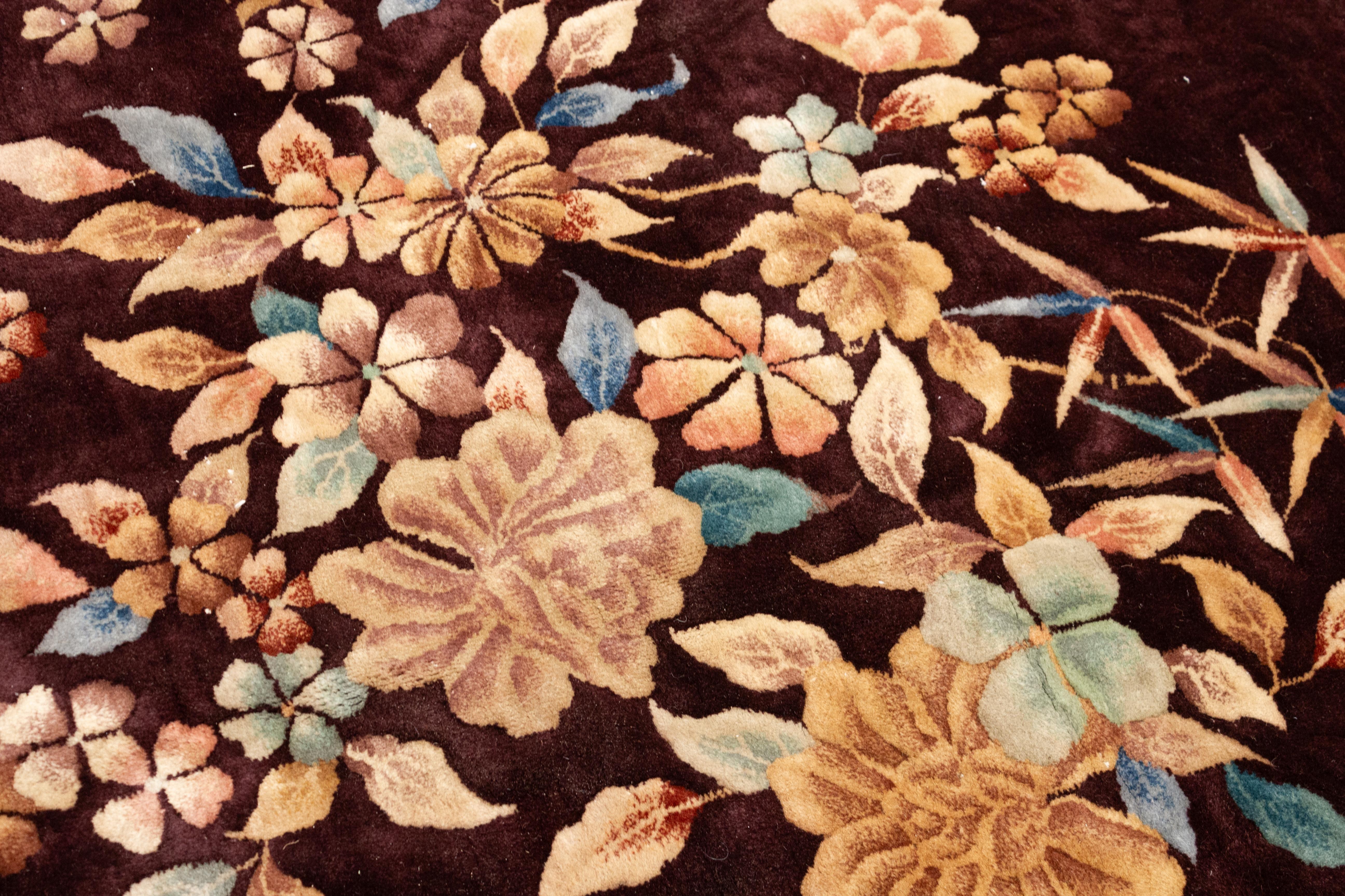 Antique Nichols & Co. Dark Aubergine Art Deco Carpet For Sale 2