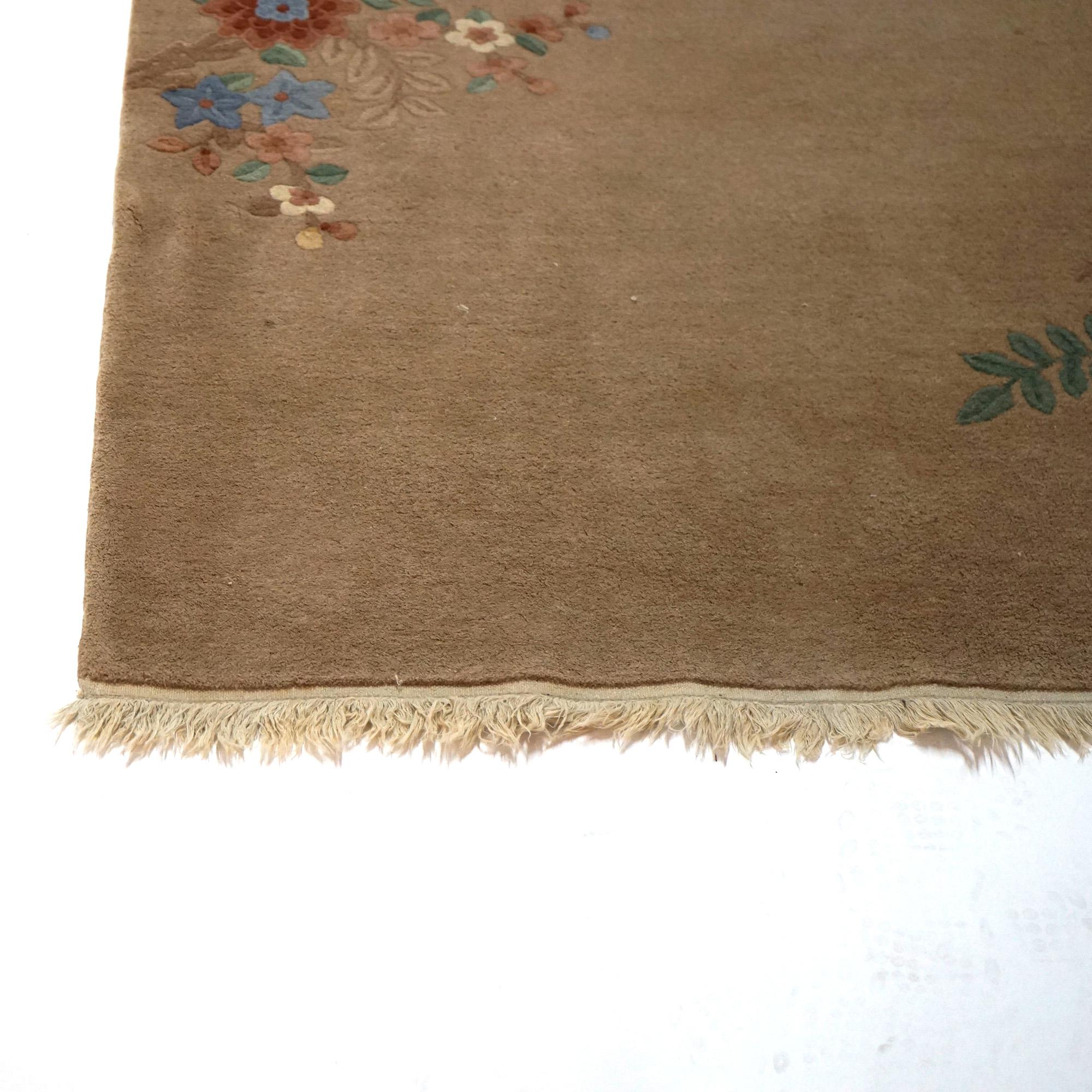 Antique Nichols Peking Chinese Oriental Wool Rug with Flowers C1930 For Sale 6
