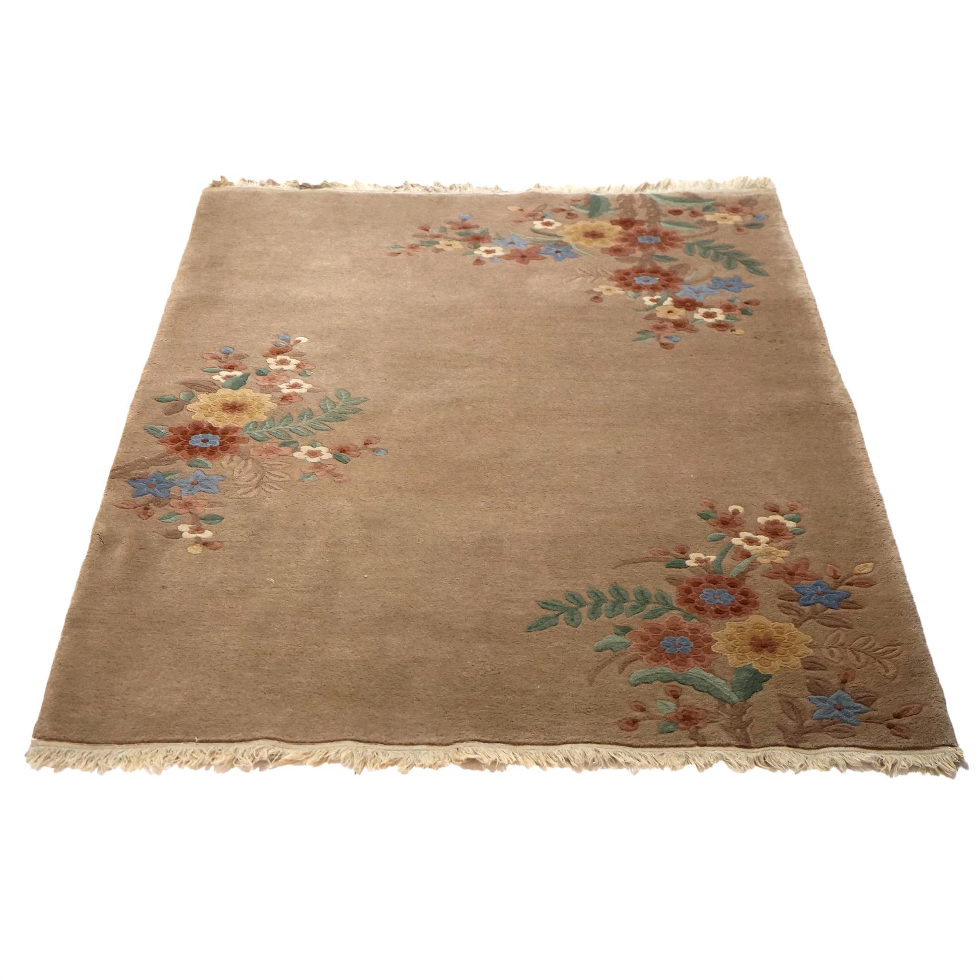 Antique Nichols Peking Chinese Oriental Wool Rug with Flowers C1930

Measures- 92.5''L x 54.5''W x 1''D