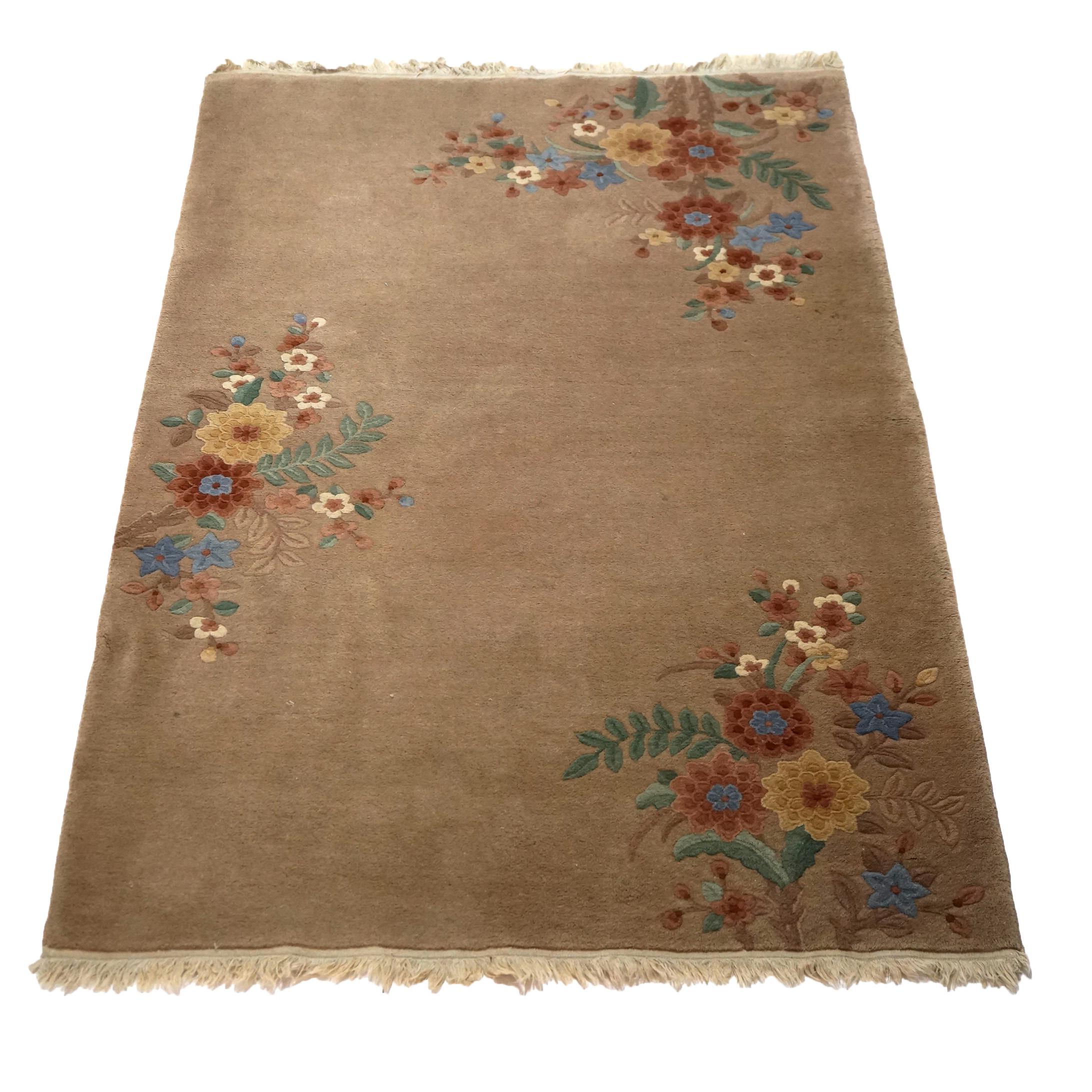 Antique Nichols Peking Chinese Oriental Wool Rug with Flowers C1930 In Good Condition For Sale In Big Flats, NY