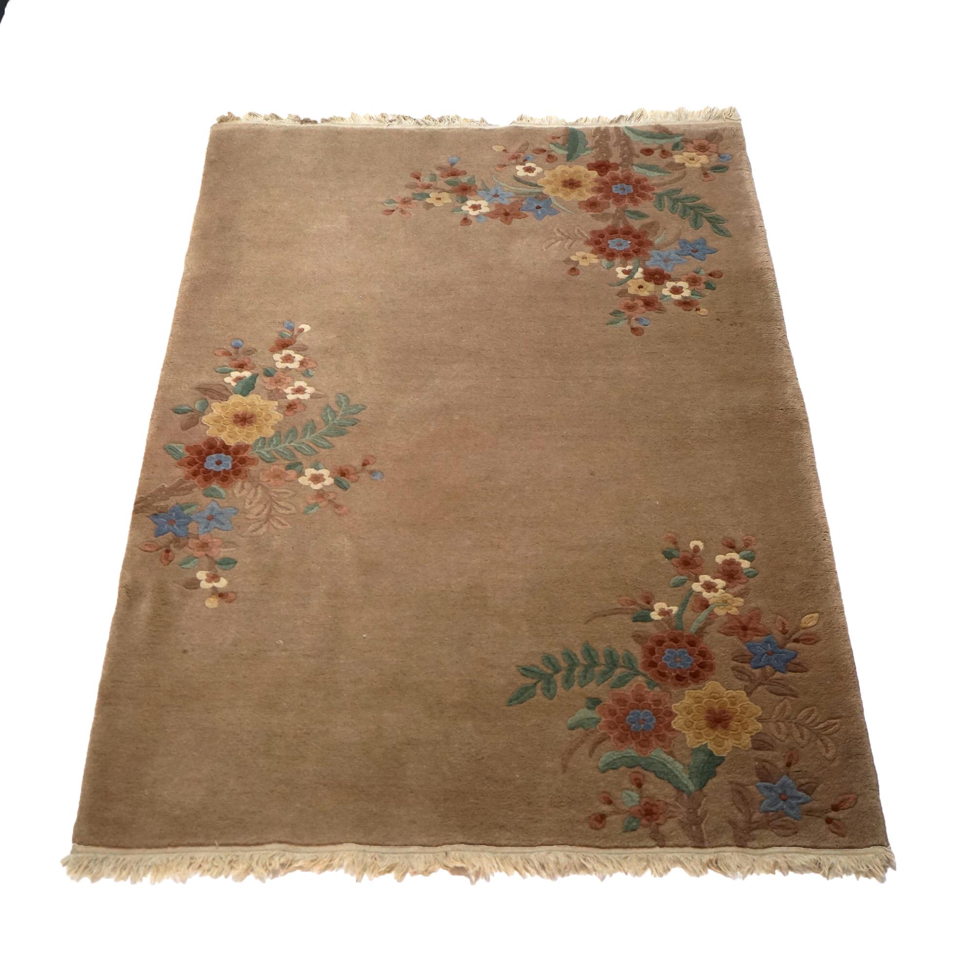 20th Century Antique Nichols Peking Chinese Oriental Wool Rug with Flowers C1930 For Sale