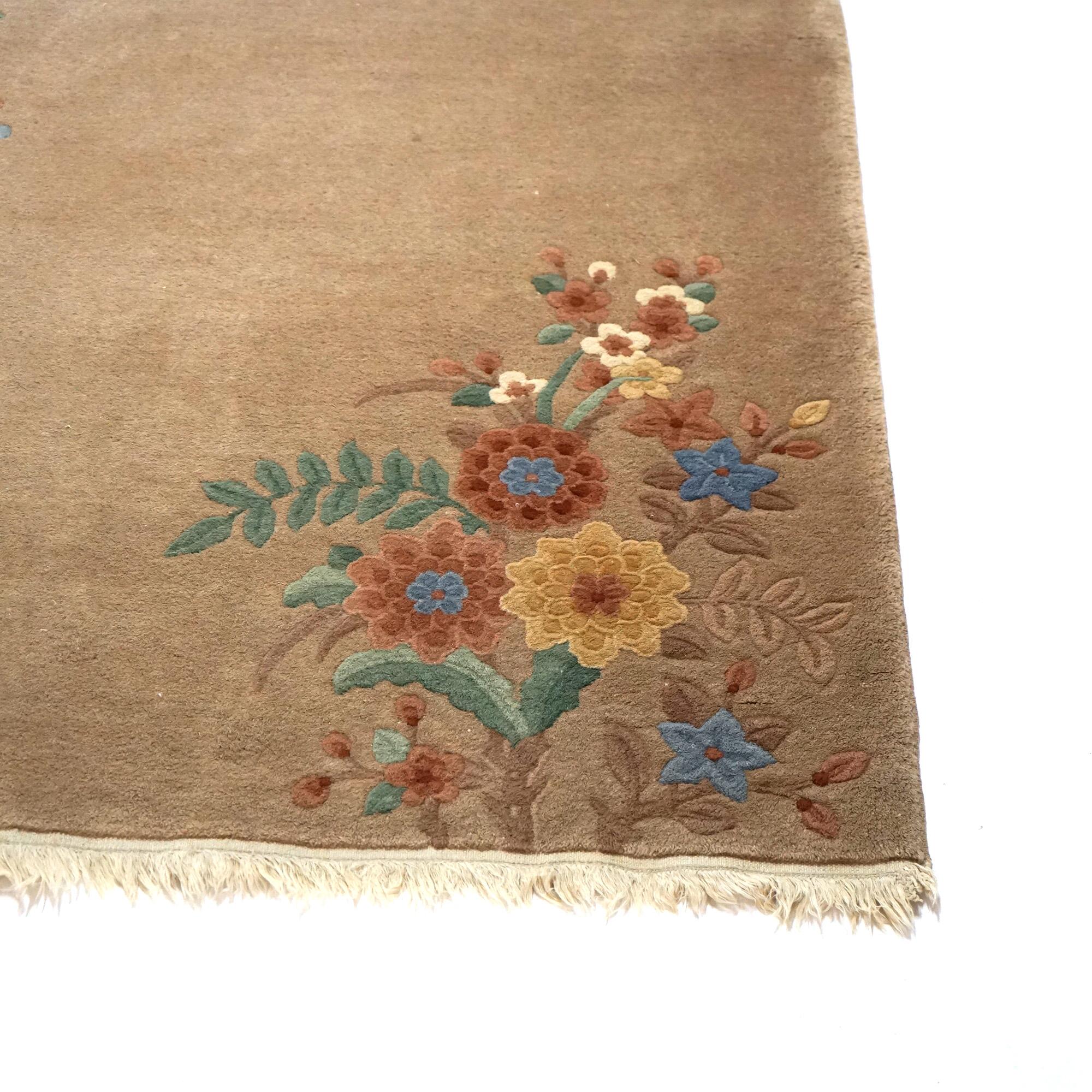 Antique Nichols Peking Chinese Oriental Wool Rug with Flowers C1930 For Sale 2