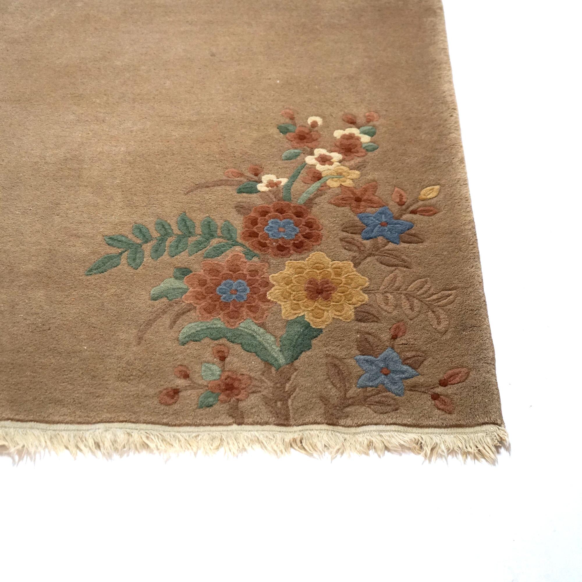 Antique Nichols Peking Chinese Oriental Wool Rug with Flowers C1930 For Sale 3