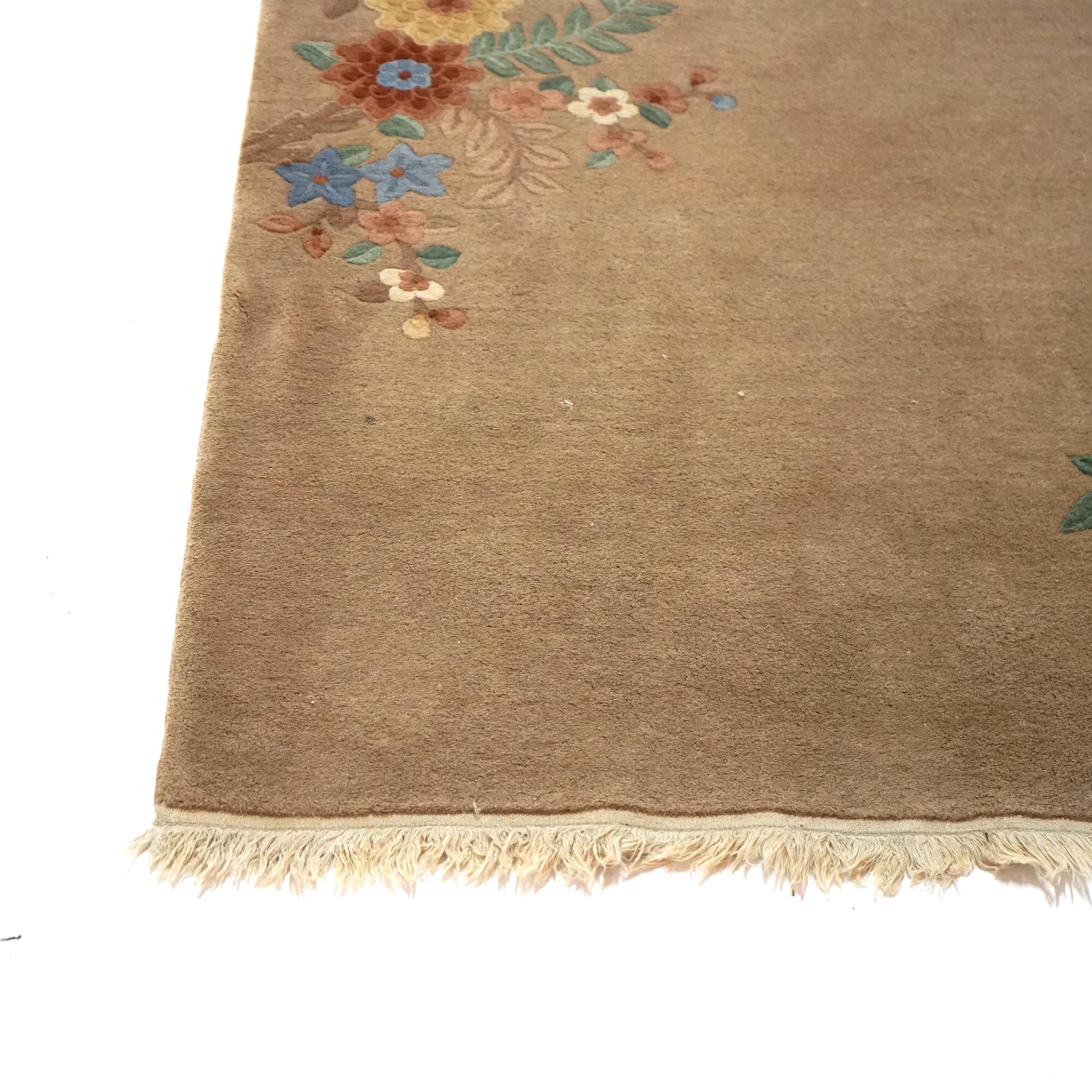 Antique Nichols Peking Chinese Oriental Wool Rug with Flowers C1930 For Sale 4