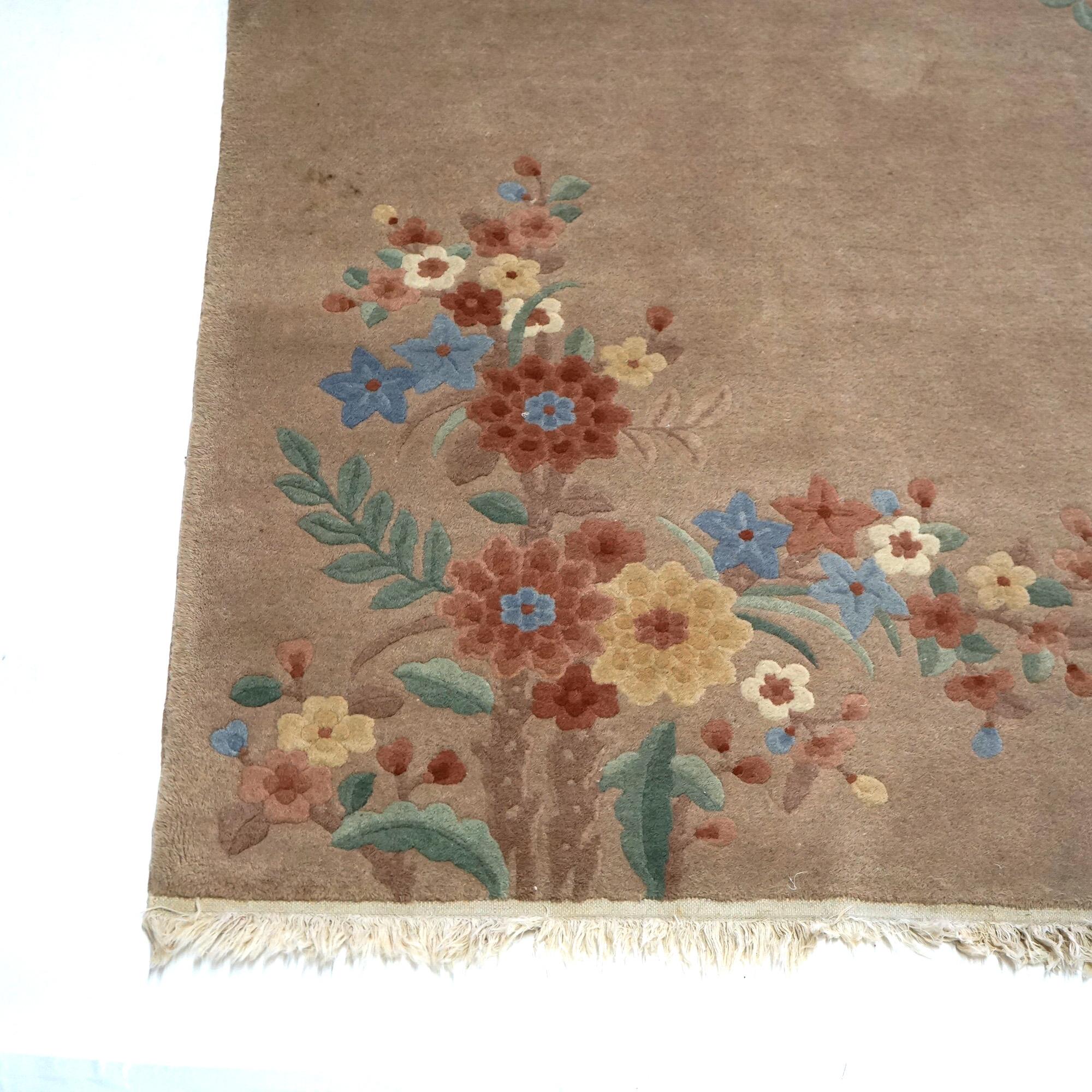 Antique Nichols Peking Chinese Oriental Wool Rug with Flowers C1930 For Sale 5