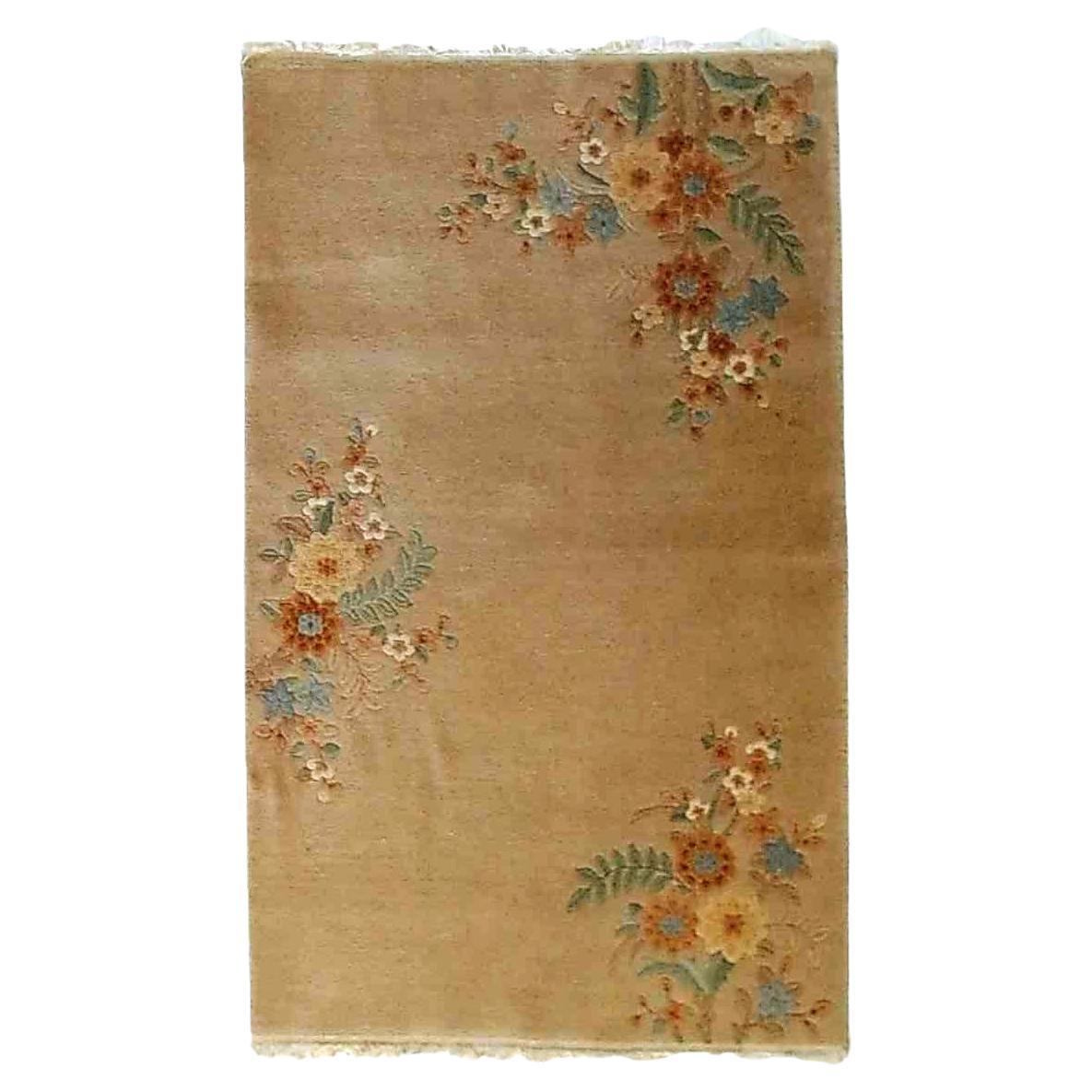 Antique Nichols Peking Chinese Oriental Wool Rug with Flowers C1930 For Sale