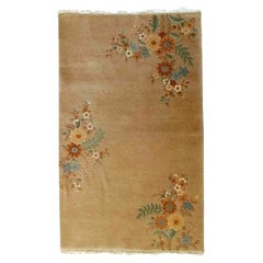 Antique Nichols Peking Chinese Oriental Wool Rug with Flowers C1930