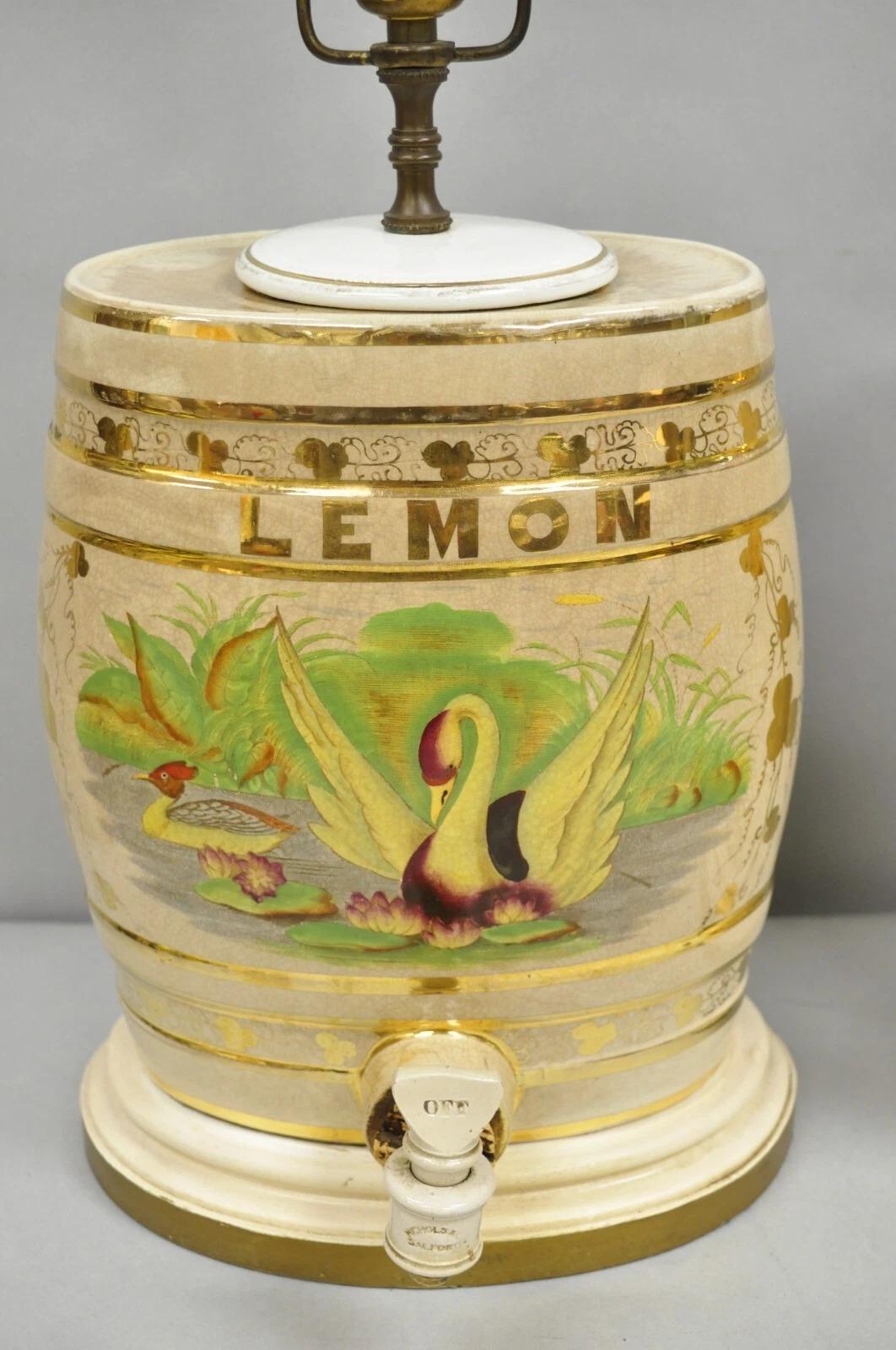 Unknown Antique Nichols Salford & Co Raspberry & Lemon Spirit Barrel Table Lamps a Pair