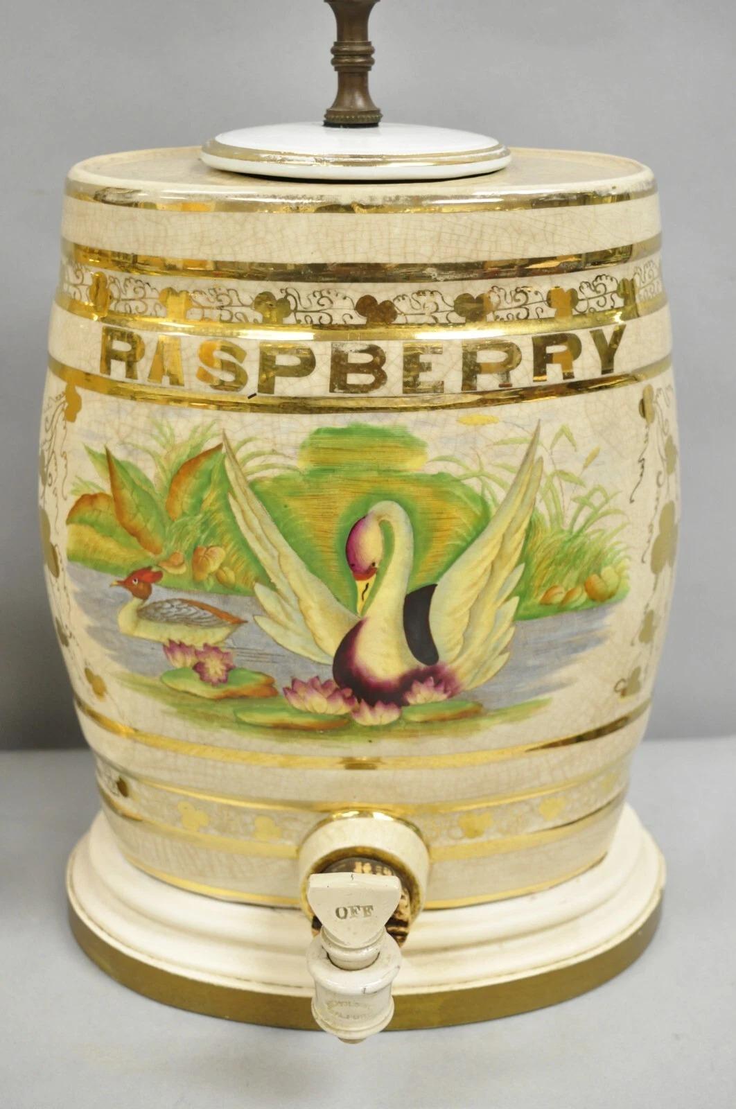 Antique Nichols Salford & Co Raspberry & Lemon Spirit Barrel Table Lamps a Pair In Good Condition In Philadelphia, PA