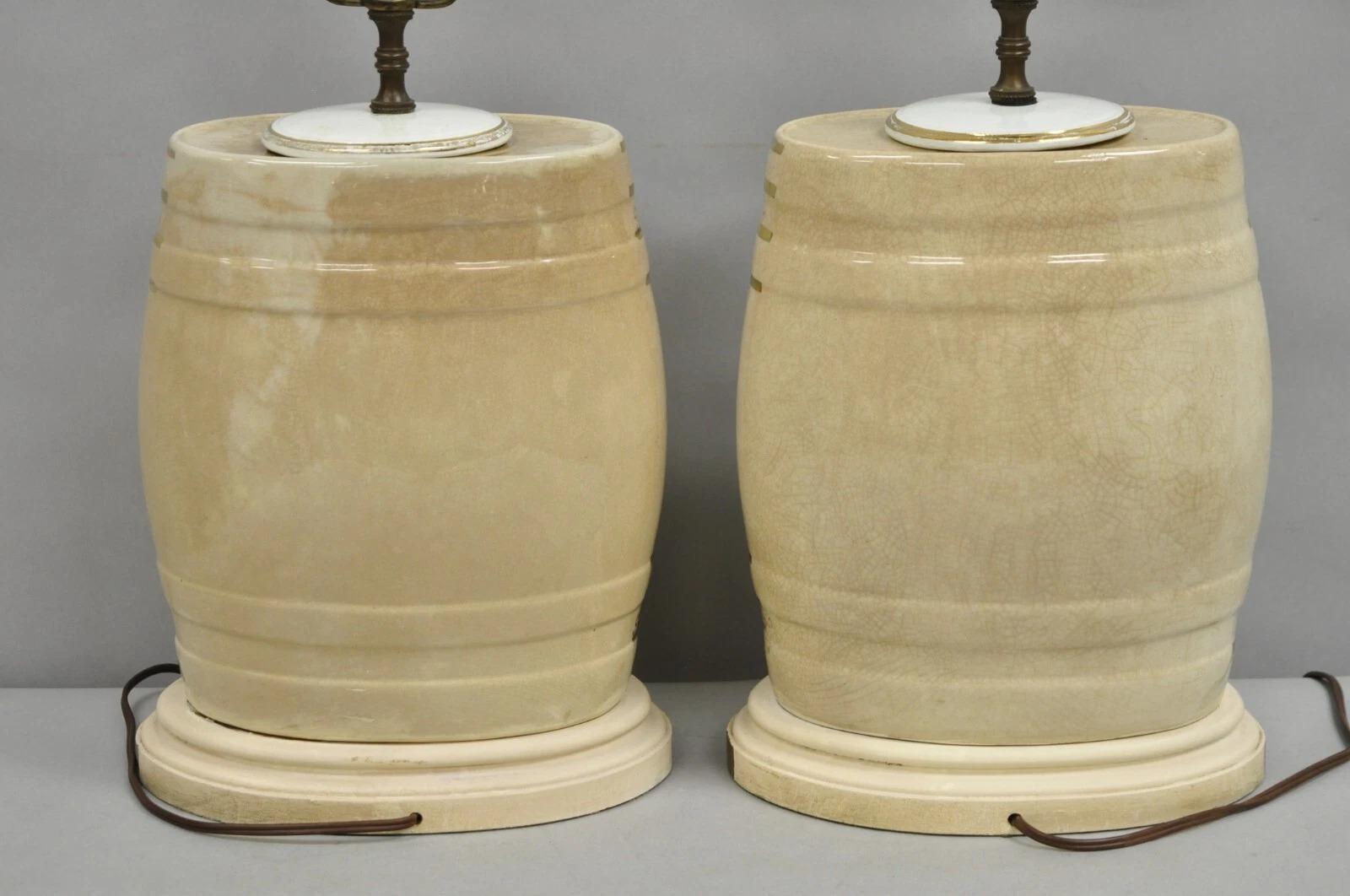 Antique Nichols Salford & Co Raspberry & Lemon Spirit Barrel Table Lamps a Pair 2