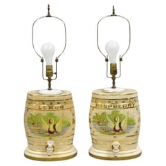 Antique Nichols Salford & Co Raspberry & Lemon Spirit Barrel Table Lamps a Pair