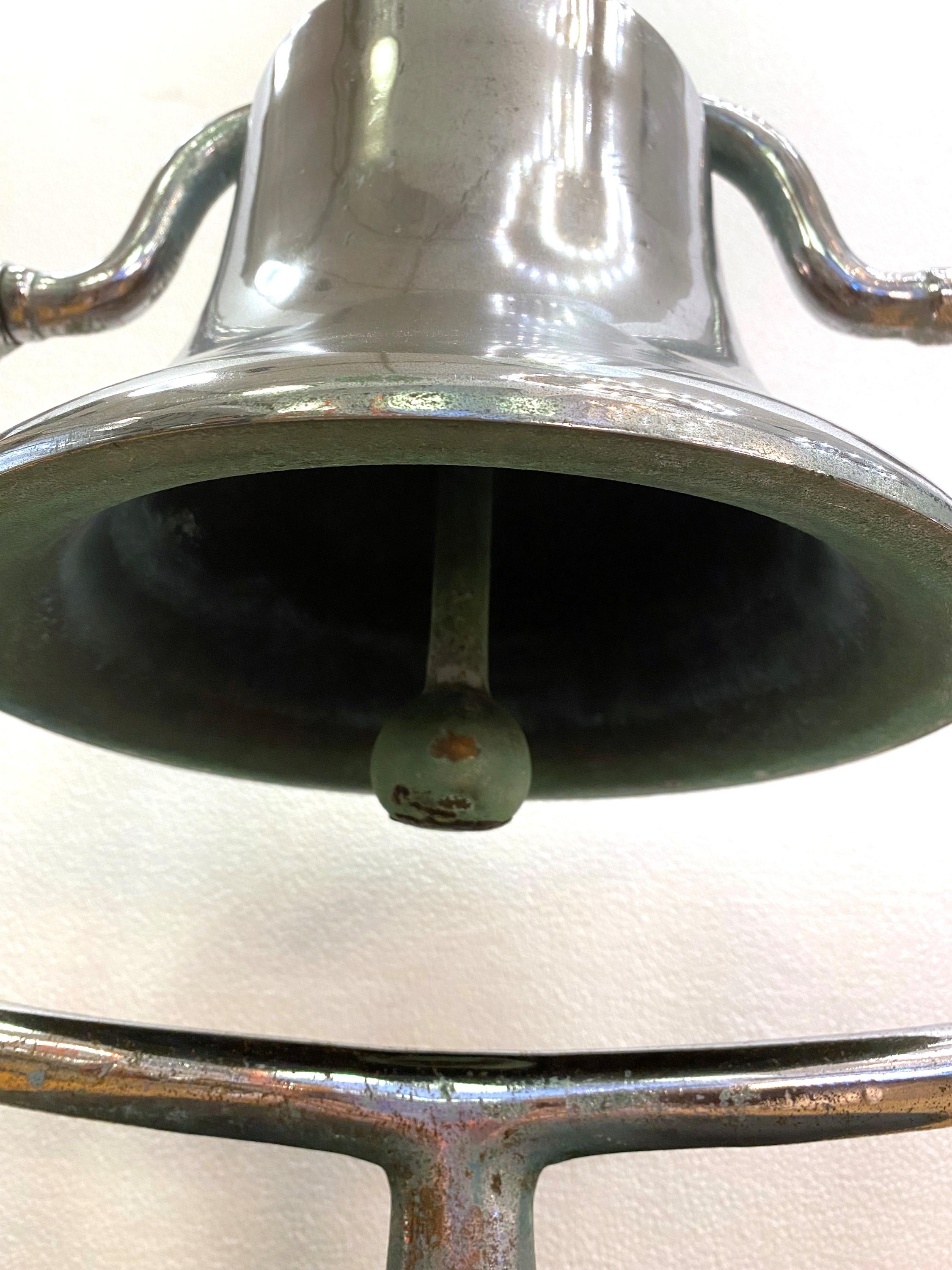 20th Century Antique Nickel Plated Bronze Table Top Fire Engine Bell For Sale