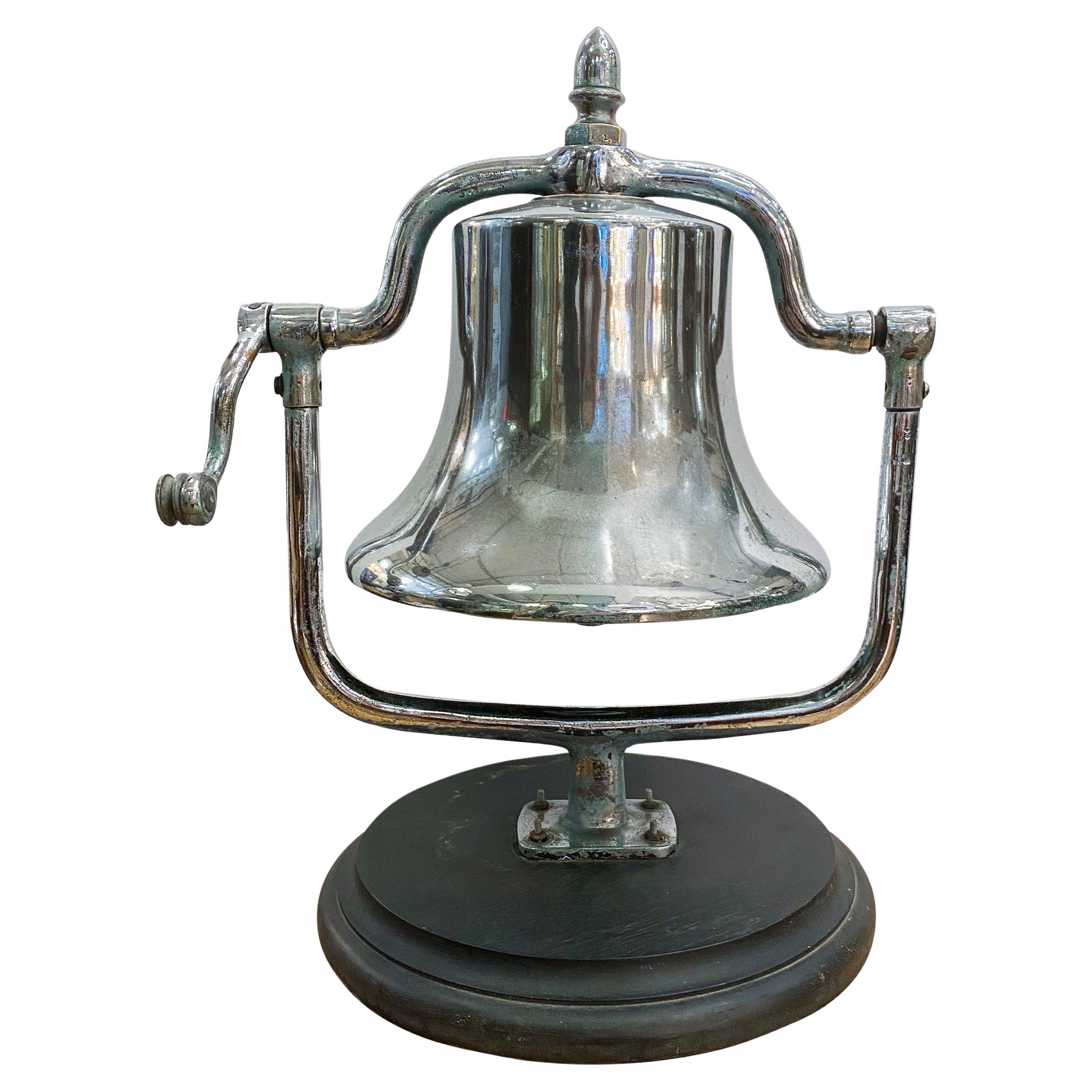 Antique Nickel Plated Bronze Table Top Fire Engine Bell For Sale