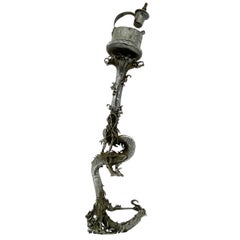 Antique Nickle Plated Chinese Dragon Opium Den Ashtray