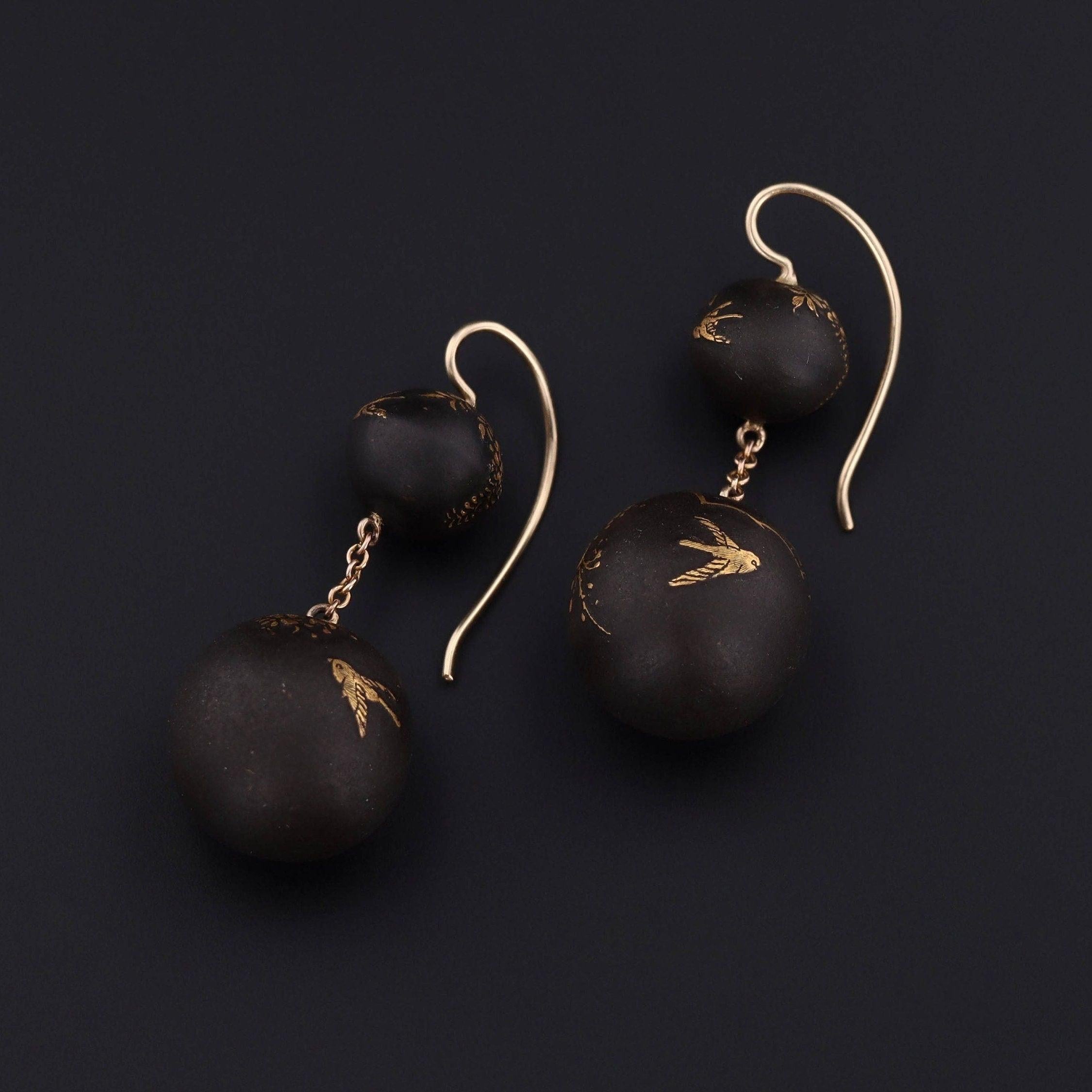 Antique Niello Bead Conversion Earrings of 14k Gold For Sale 1