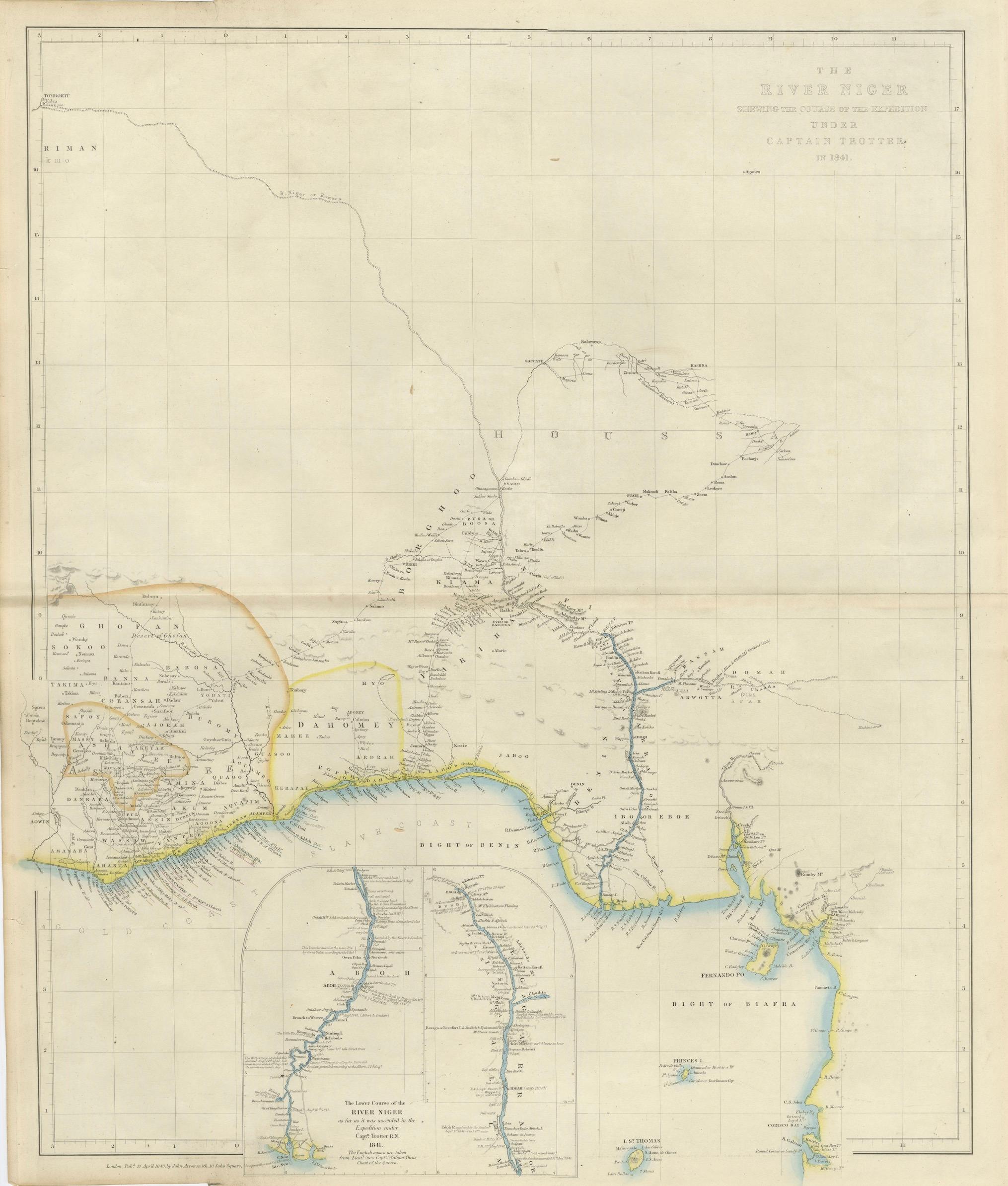Antique Niger River Map, Arrowsmith, British Expedition under Trotter, 1855