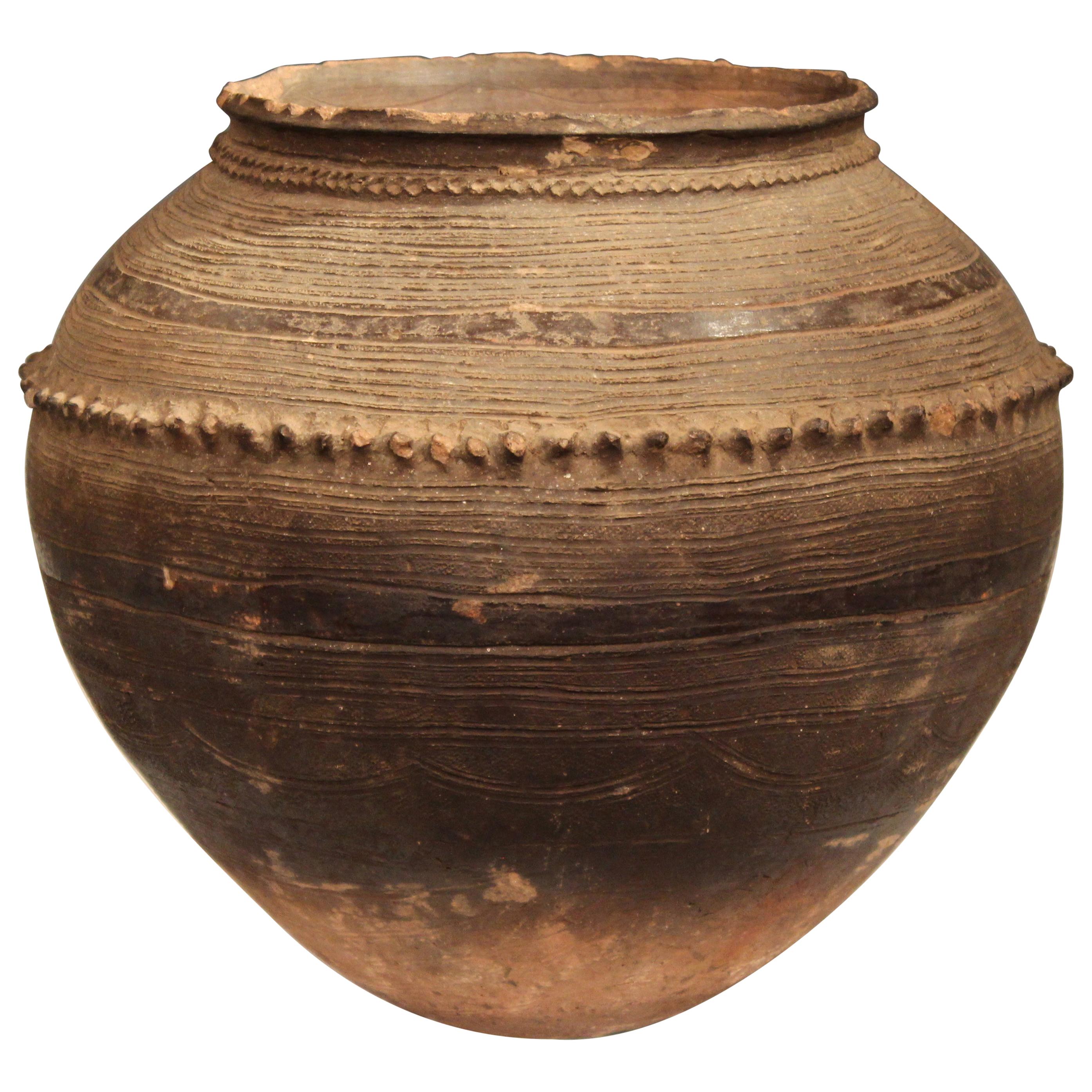 Antique Nigerian African Terracotta Pottery Storage Jar Incised Geometric Vase For Sale
