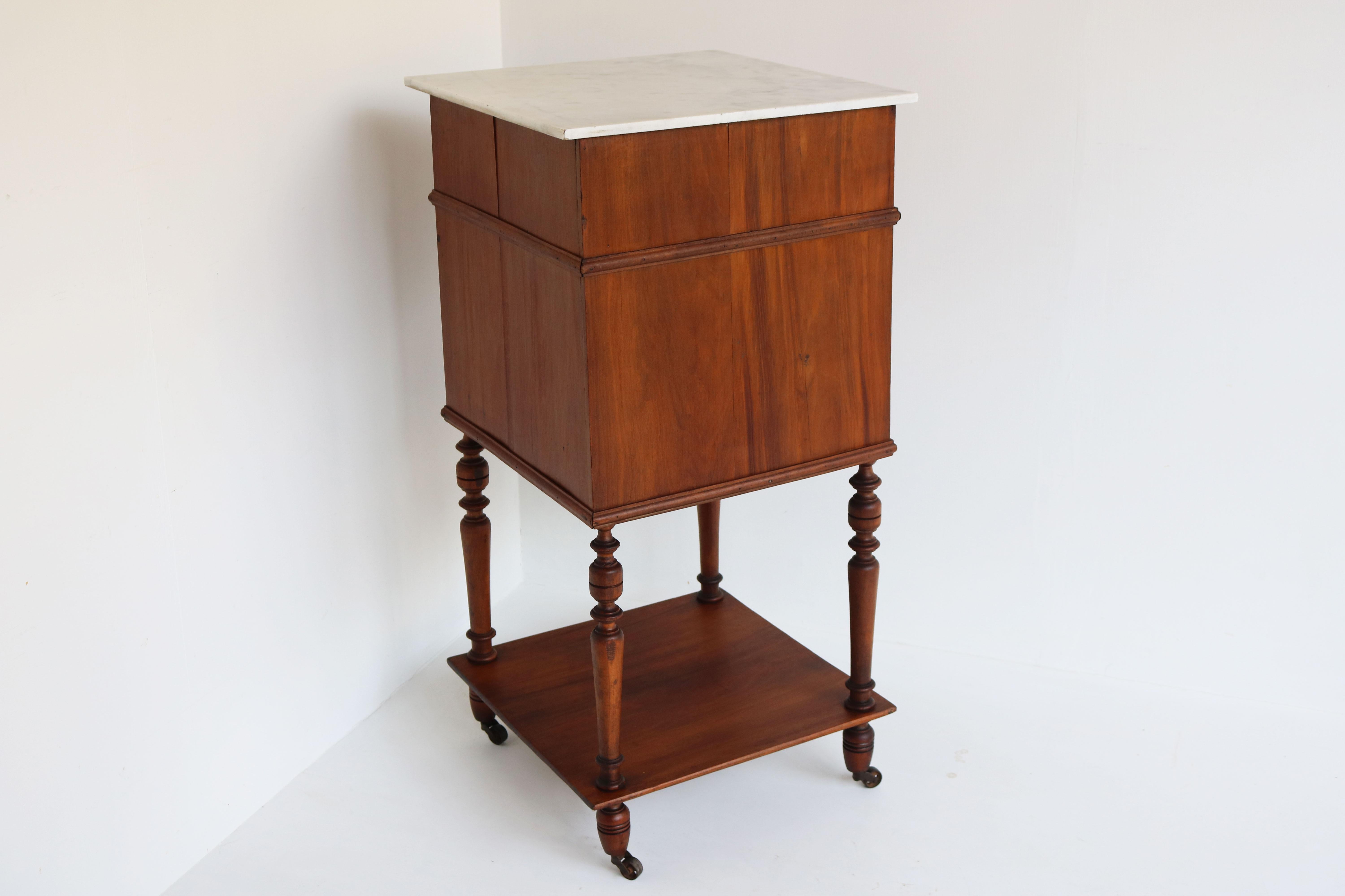 Antique Night Stand / Bedside Table 19th Century Fruitwood & Carrara Marble Top For Sale 1