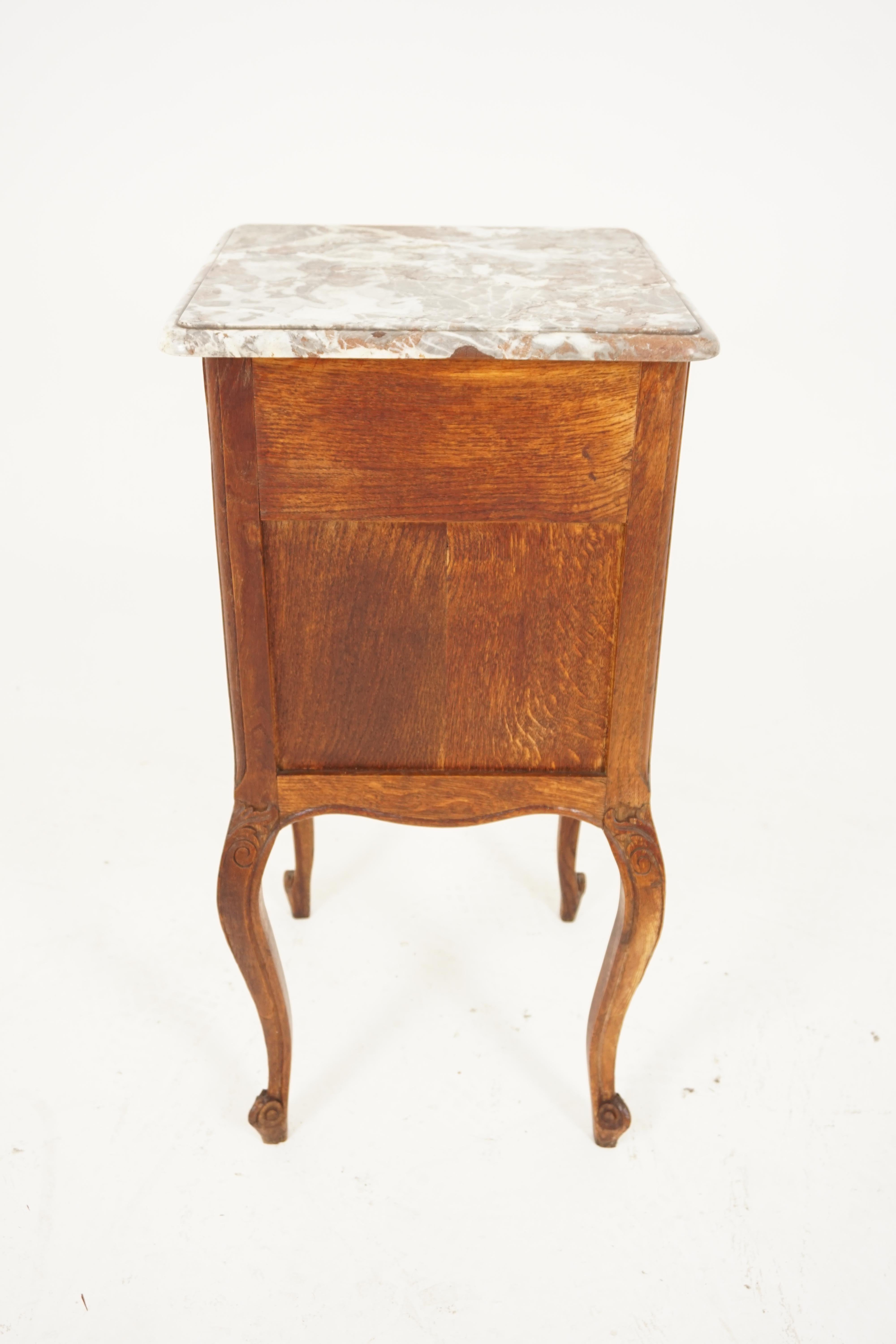 Antique Nightstand, French Marble-Top Oak Lamp Table, France 1900, B2040 3