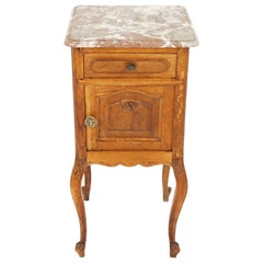 Antique Nightstand, French Marble-Top Oak Lamp Table, France 1900, B2040