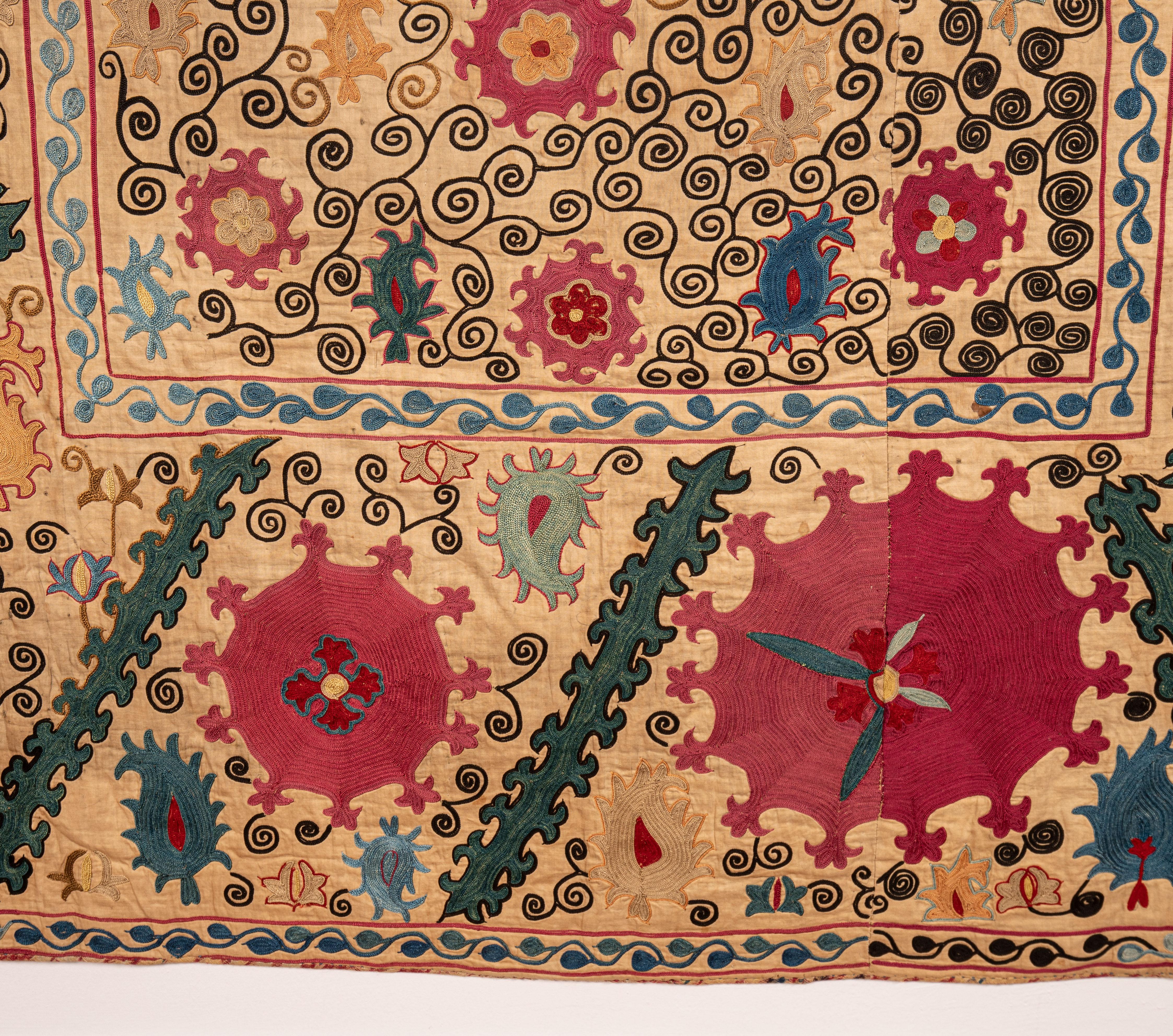 Embroidered Antique Nim Suzani from Uzbekistan, 1860s