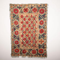 Antique Nim Suzani from Uzbekistan, Central Asia, Mid 19th C.