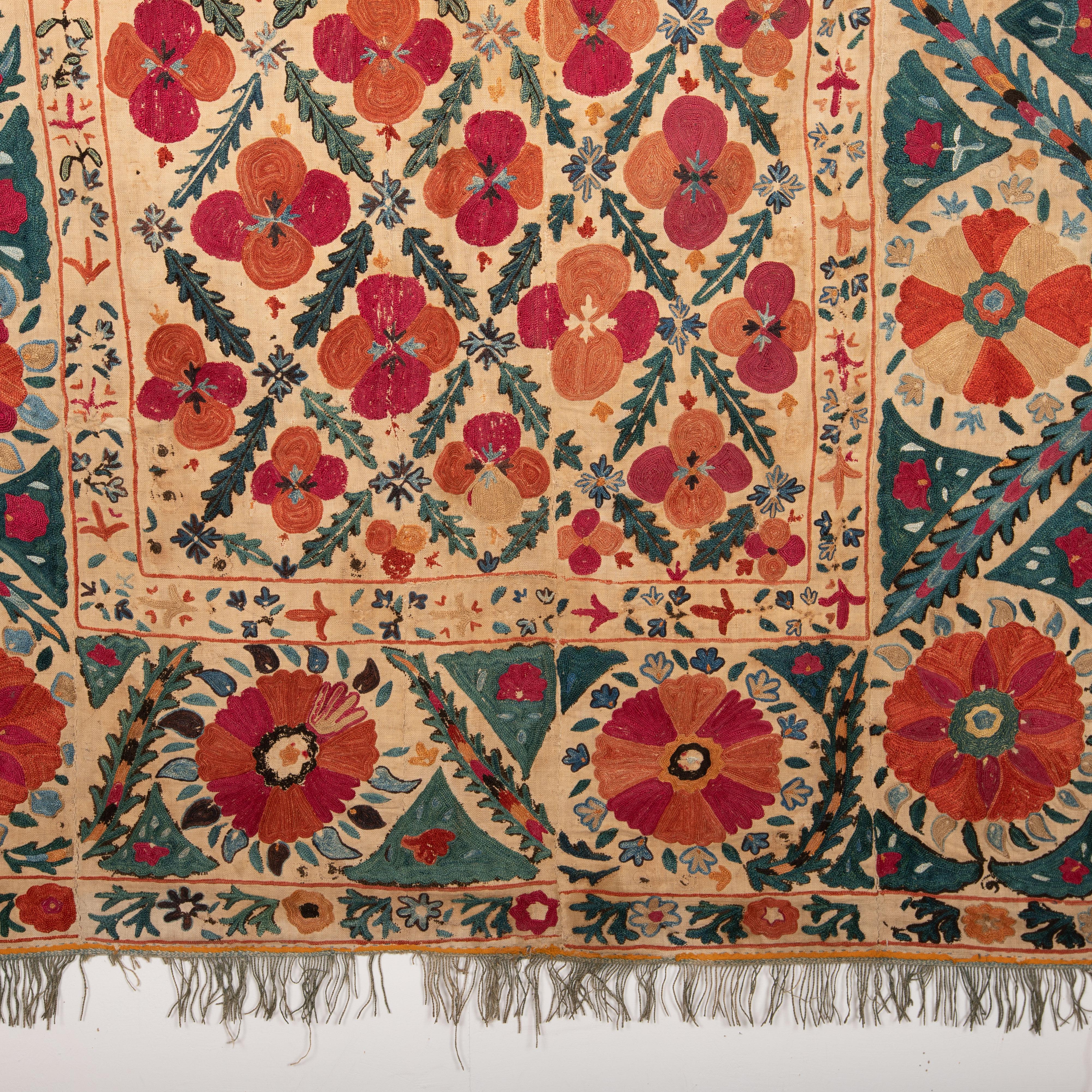 Silk Antique Nim Suzani from Uzbekistan, Central Asia, Mid 19th C.