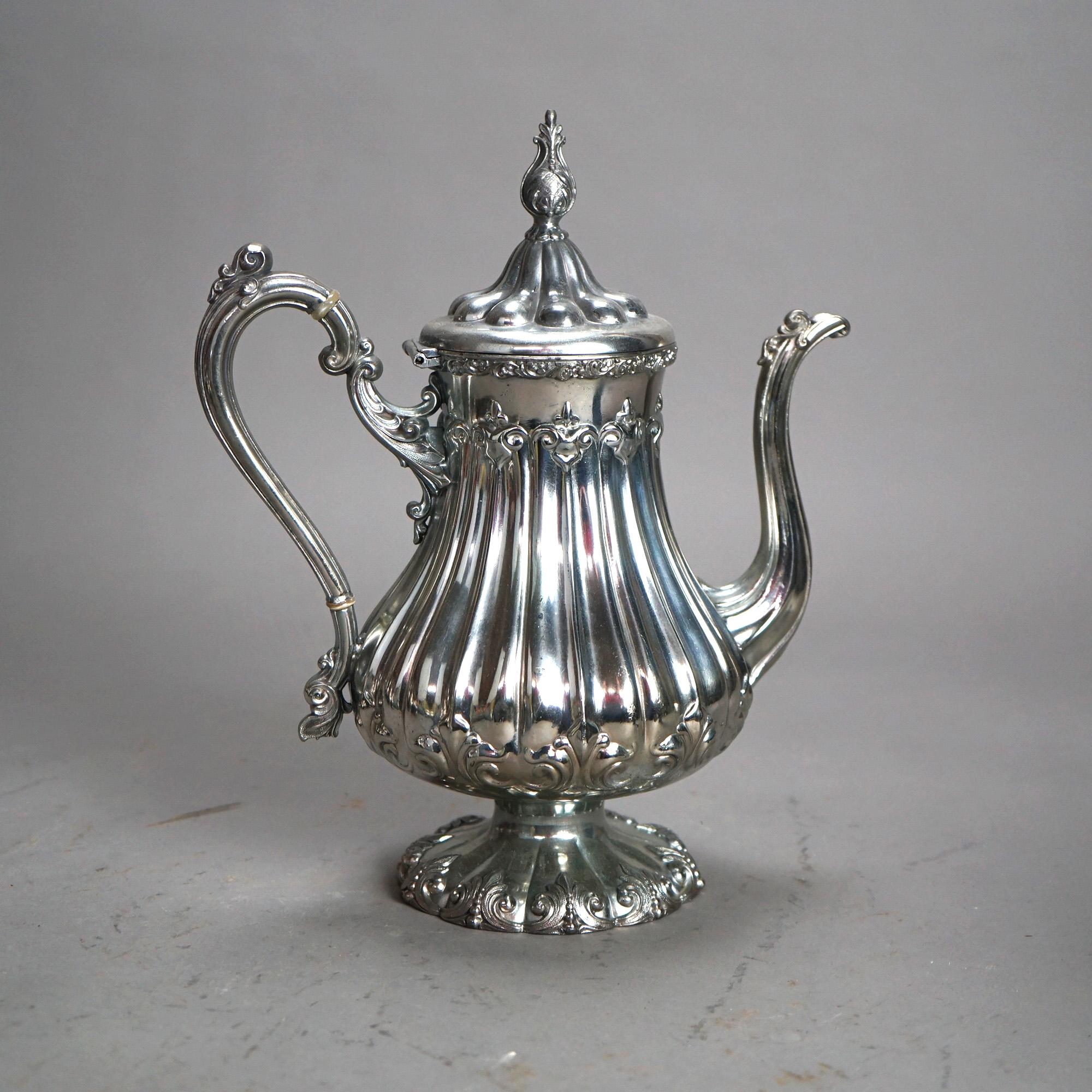 Antique neuf pièces Rogers Smith & Co. Service à thé en métal argenté en forme de melon C1890 en vente 5