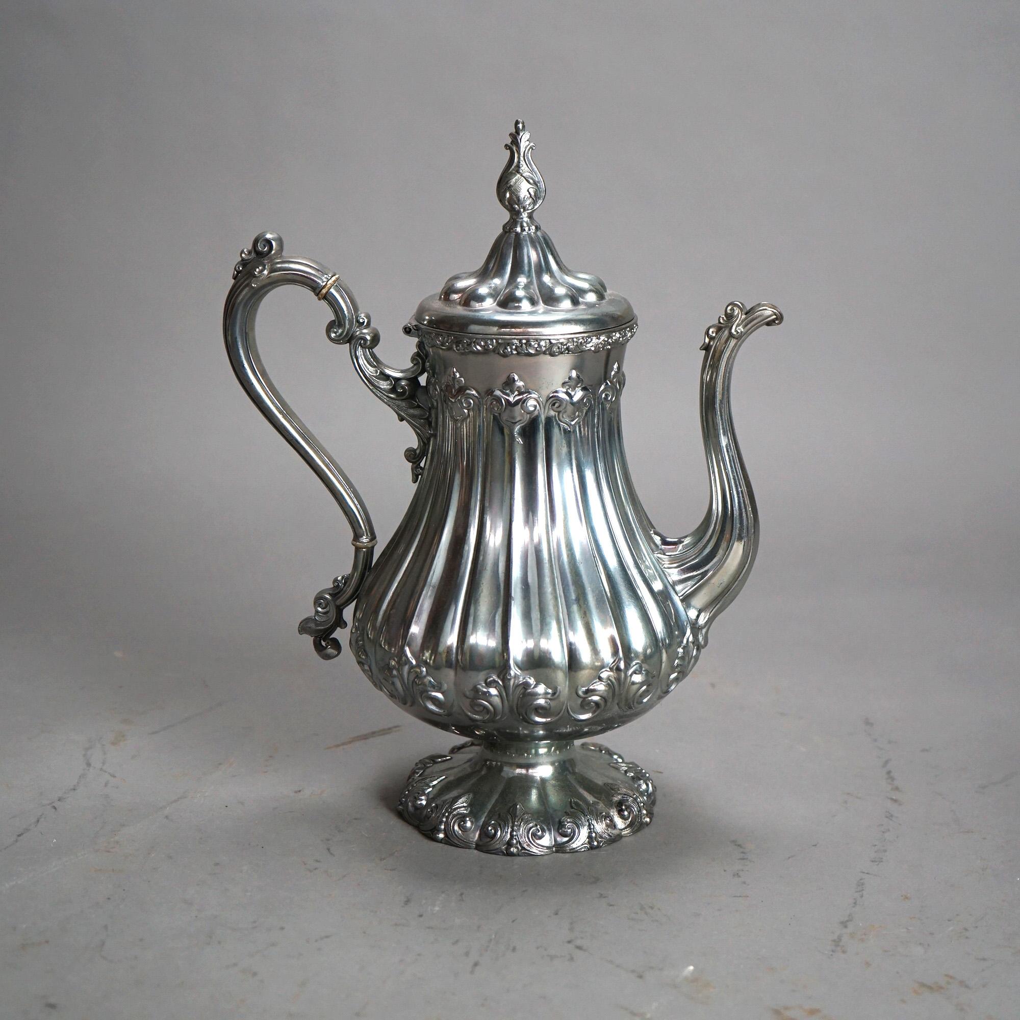 Plaqué argent Antique neuf pièces Rogers Smith & Co. Service à thé en métal argenté en forme de melon C1890 en vente