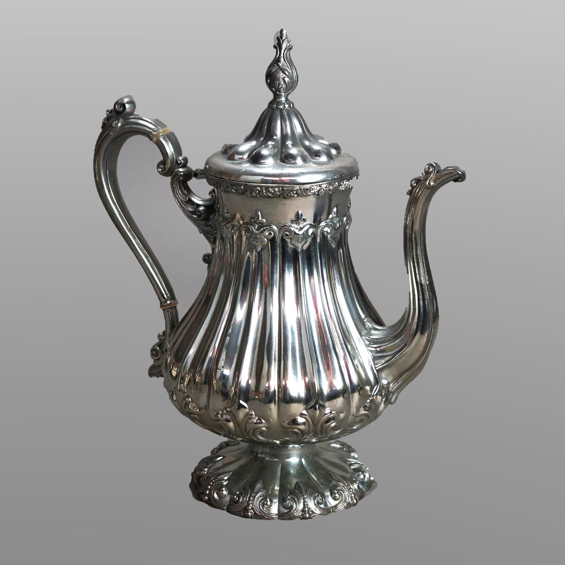 Antique neuf pièces Rogers Smith & Co. Service à thé en métal argenté en forme de melon C1890 en vente 3